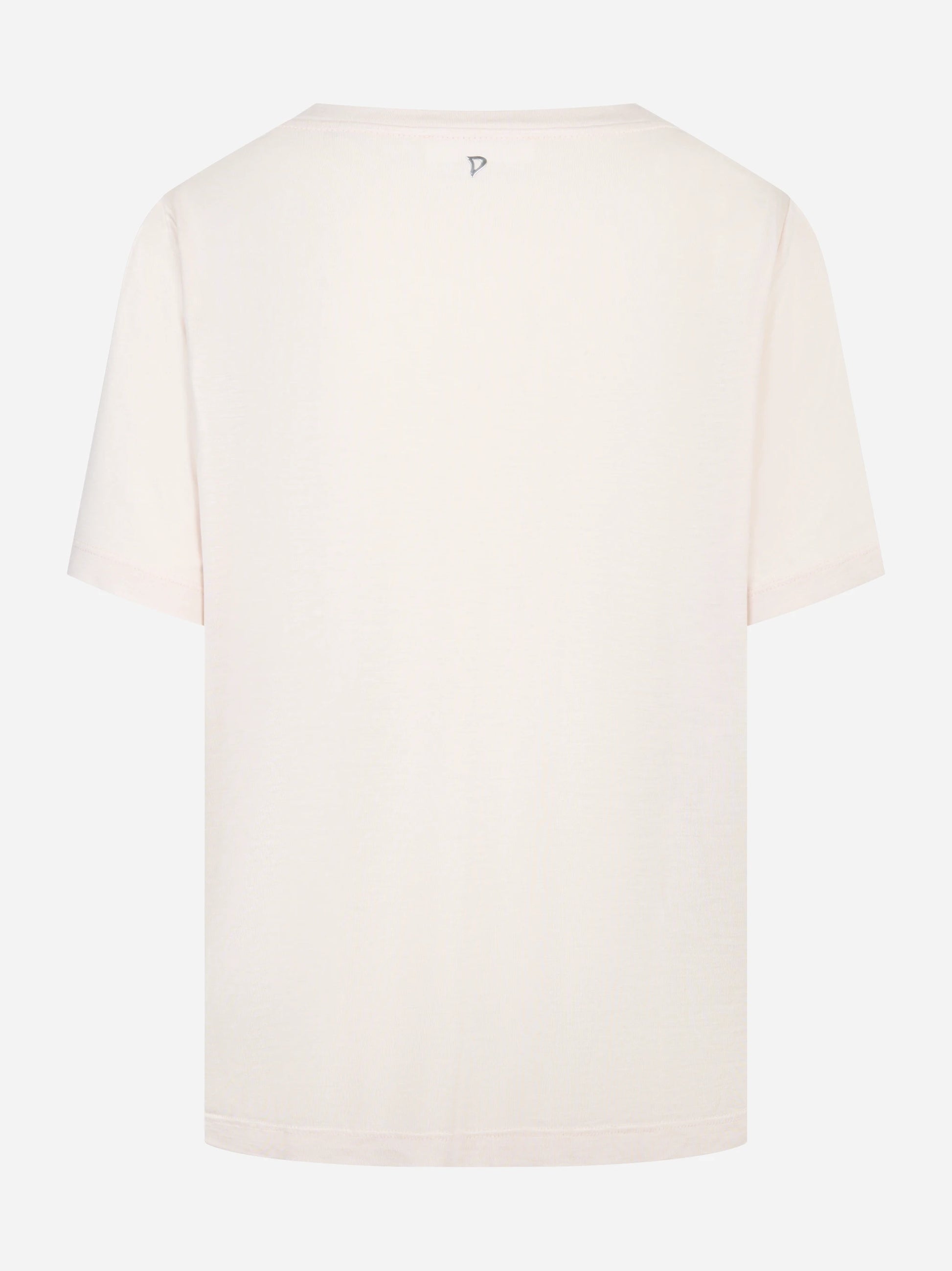 T-shirt scollo a v rosa in modal e seta