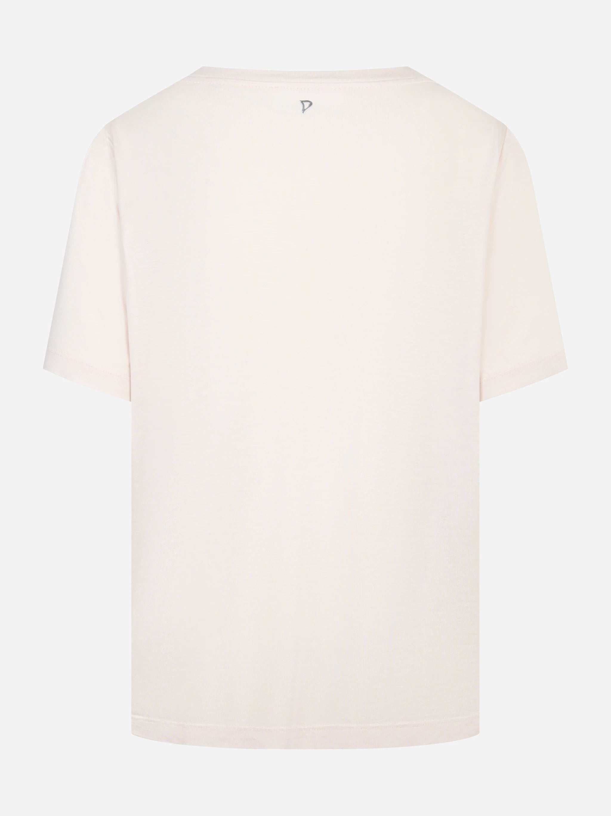 T-shirt scollo a v rosa in modal e seta