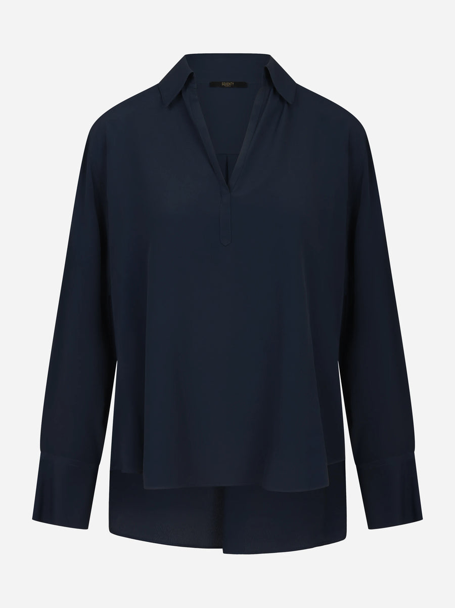 Camicia in Crepe Misto Seta blu