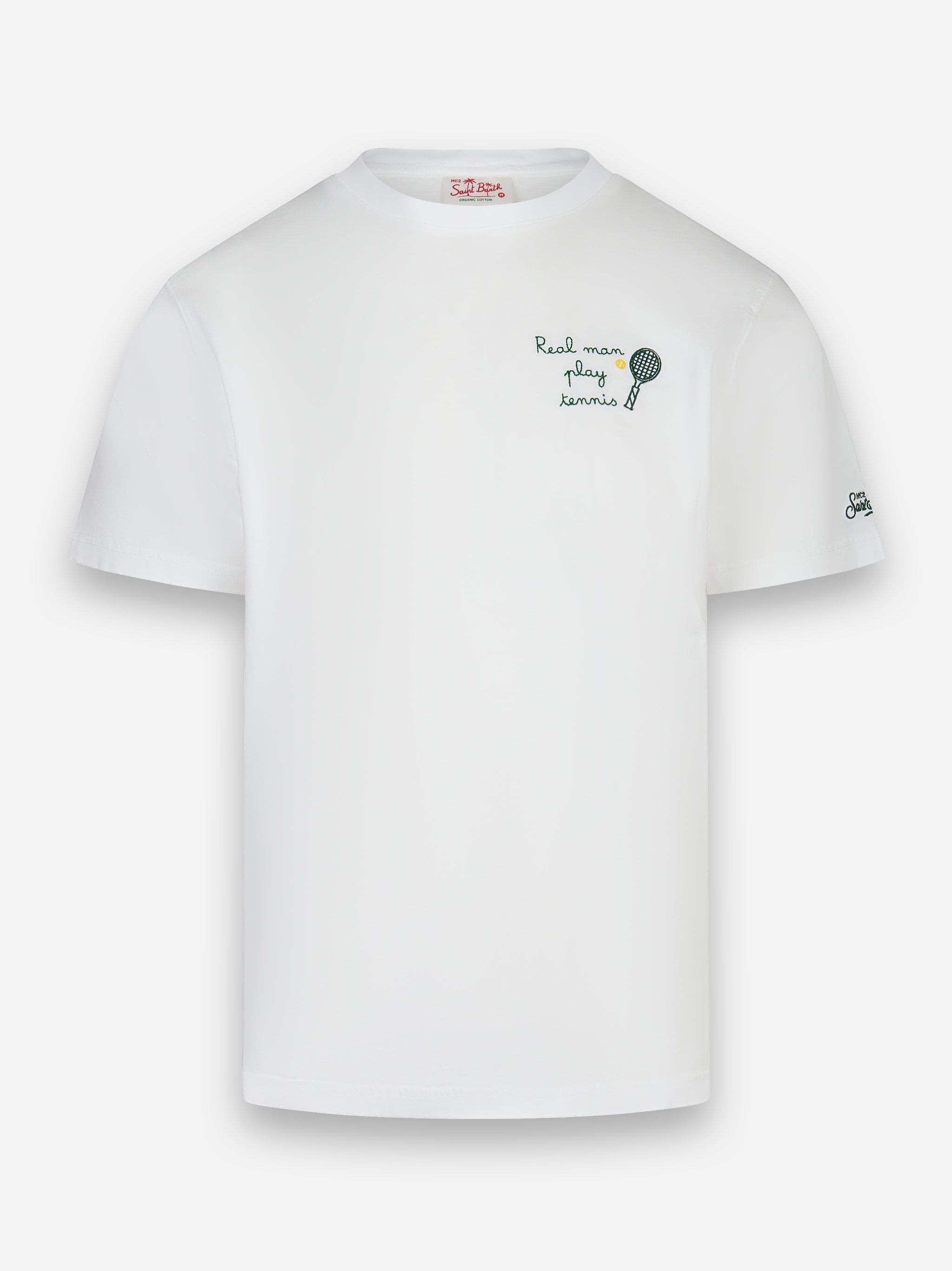 T-shirt da uomo con ricamo real Man Play Tennis Bianco