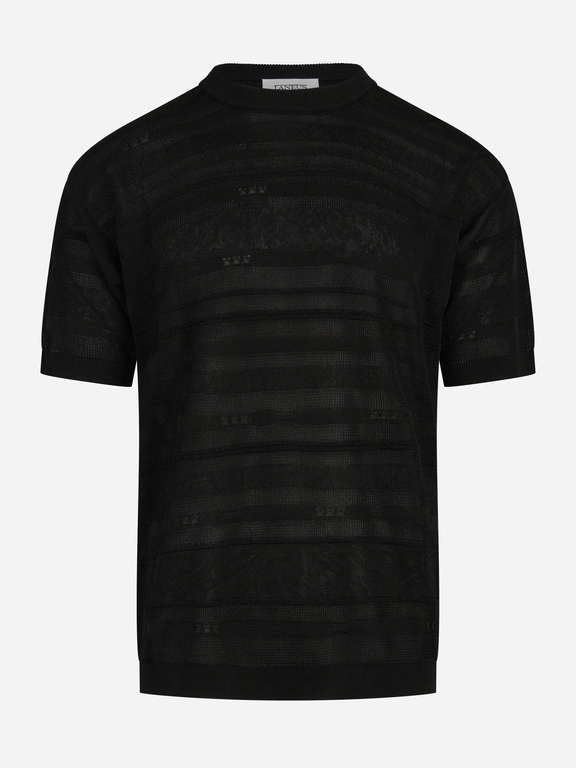 Maglia in visocosa nera con lavorazione jaquard