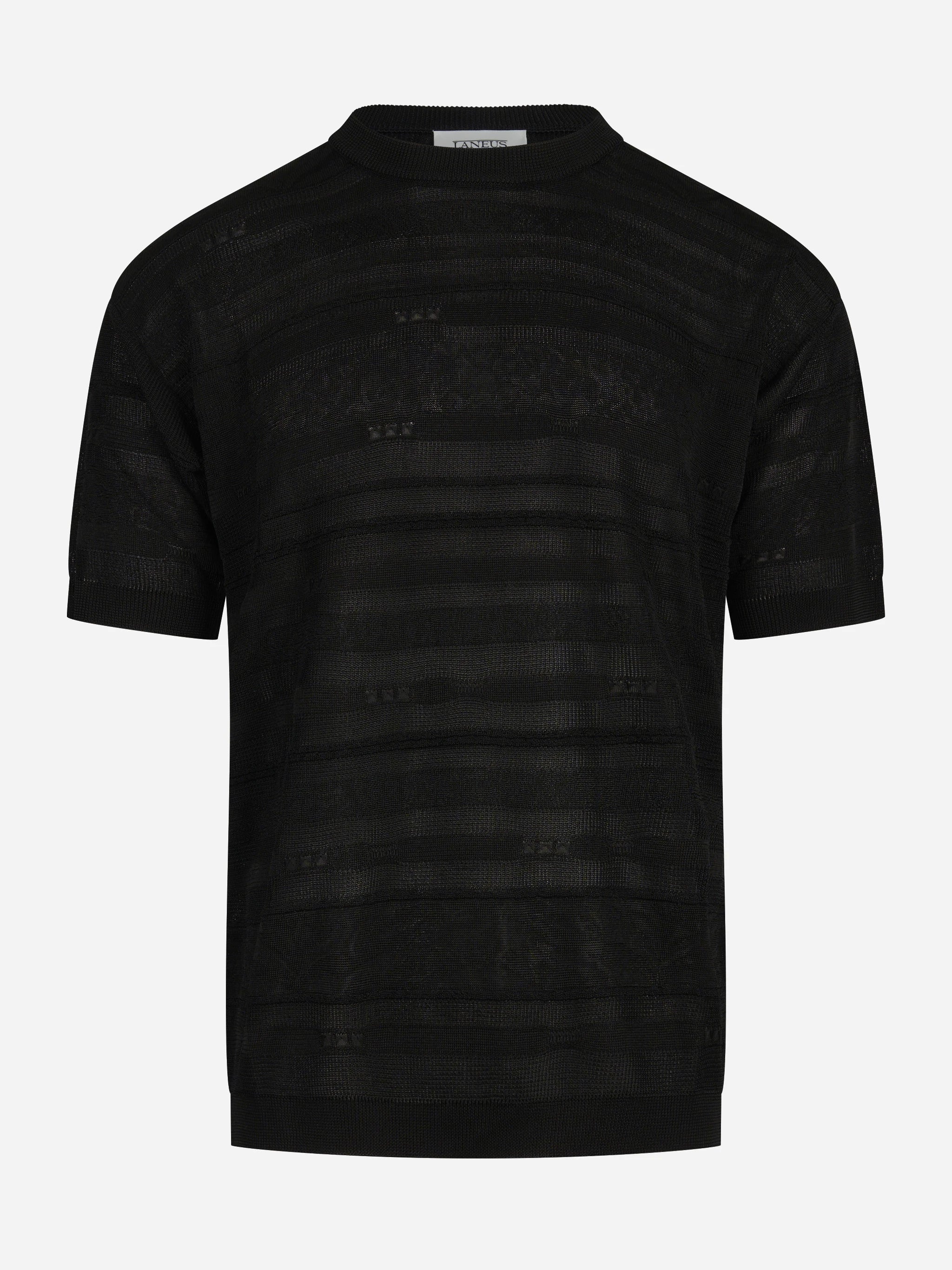 Maglia in visocosa nera con lavorazione jaquard