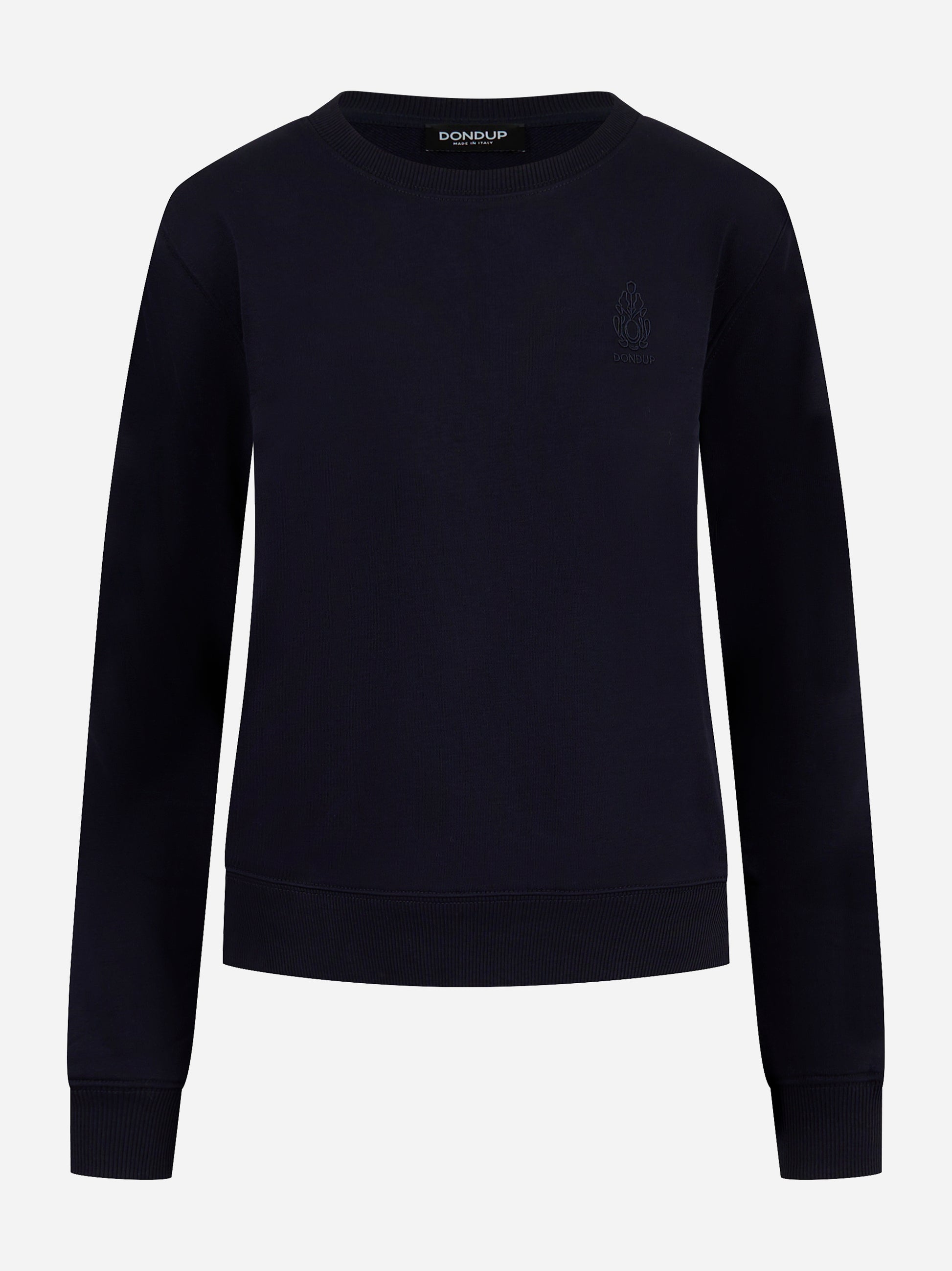 Felpa girocollo slim a maniche lunghe con logo ricamato sul petto Blu