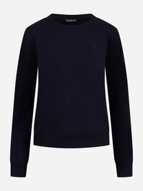 Felpa girocollo slim a maniche lunghe con logo ricamato sul petto Blu