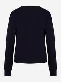 Felpa girocollo slim a maniche lunghe con logo ricamato sul petto Blu