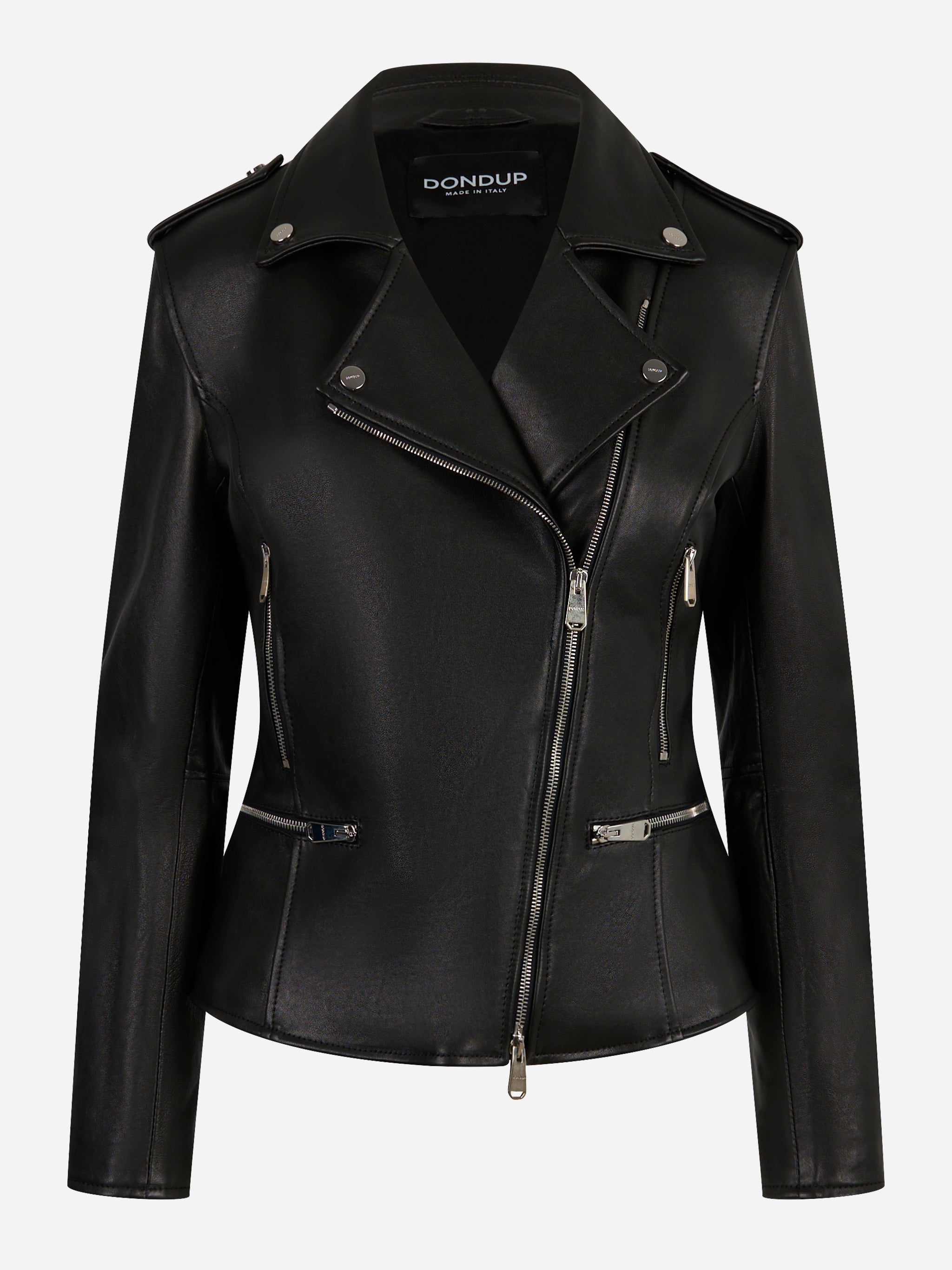 Chiodo slim in nappa Nero