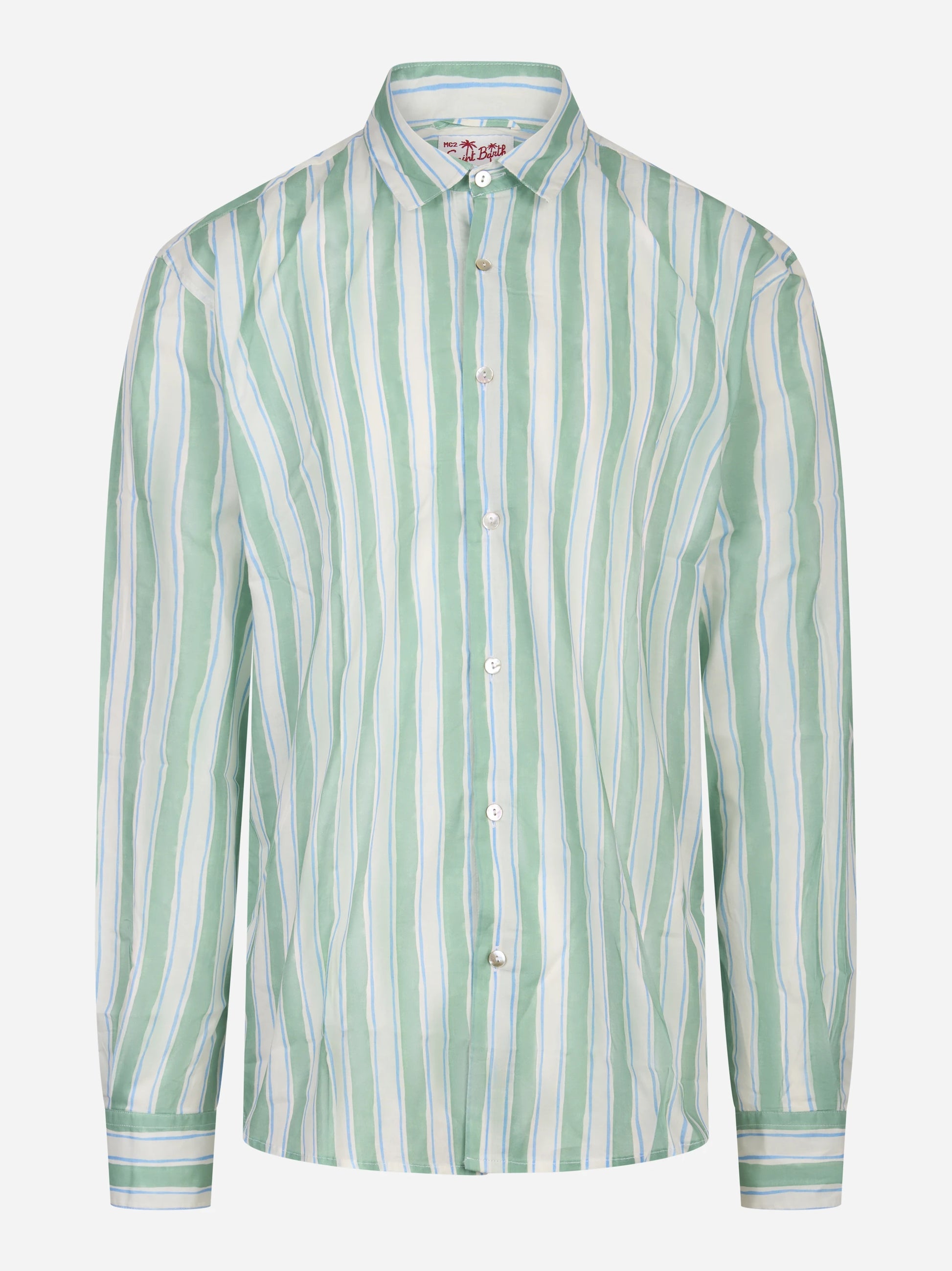 Camicia manica lunga Sikelia con motivo a righe verde
