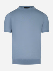 Maglia manica corta in misto cotone celeste