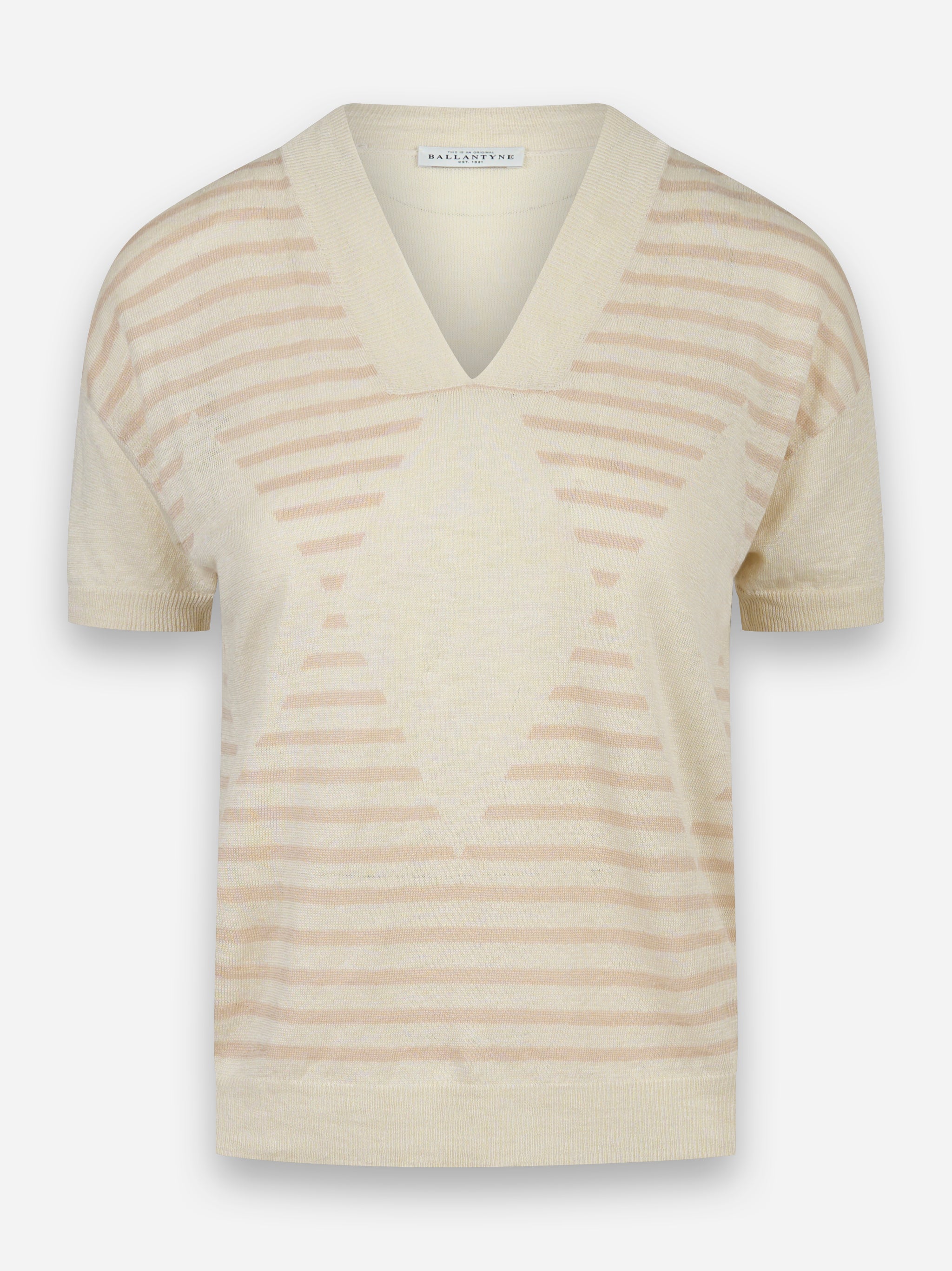 T-shirt in lino con scollo a V con dettaglio Diamond Beige