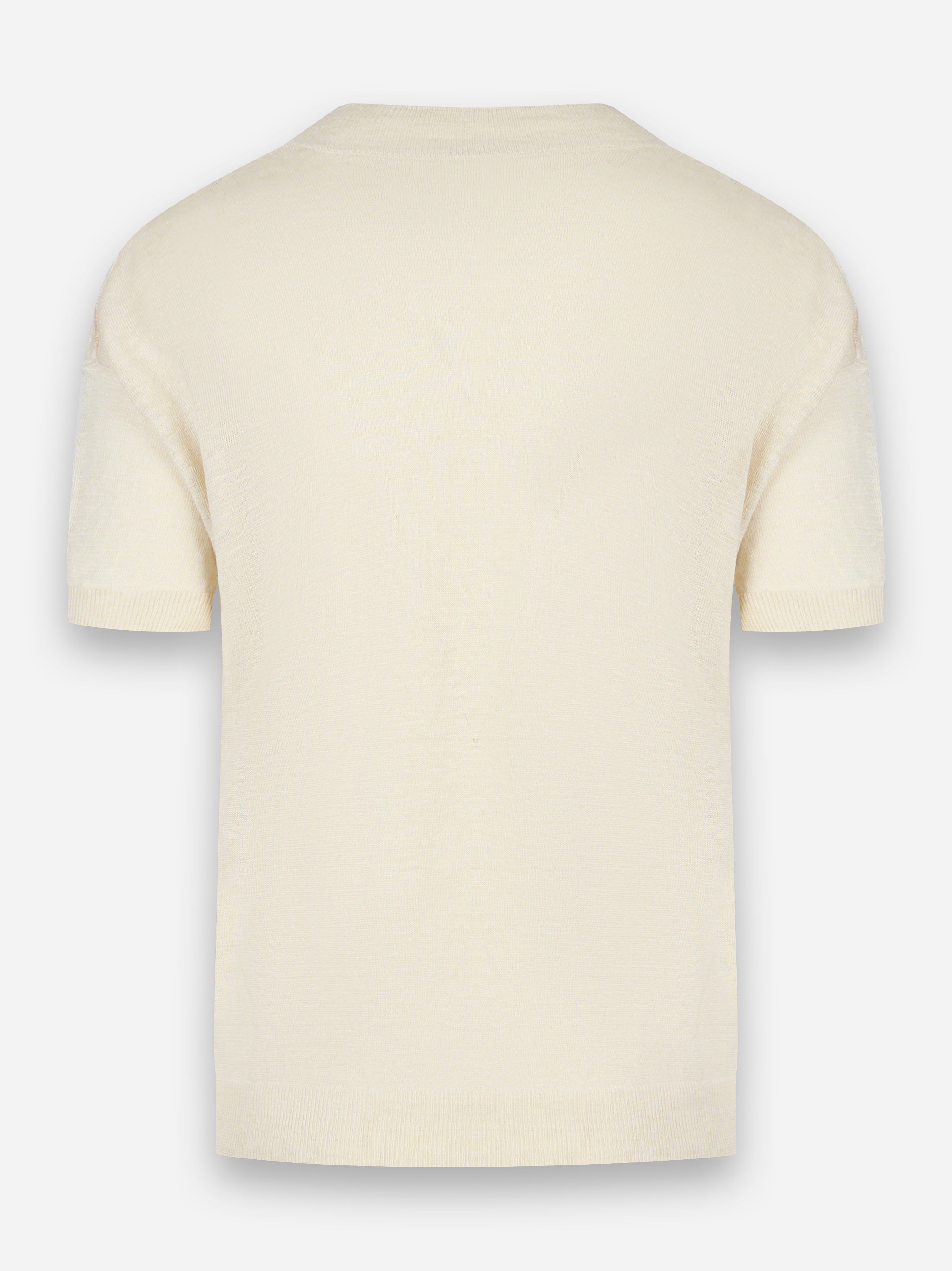 T-shirt in lino con scollo a V con dettaglio Diamond Beige