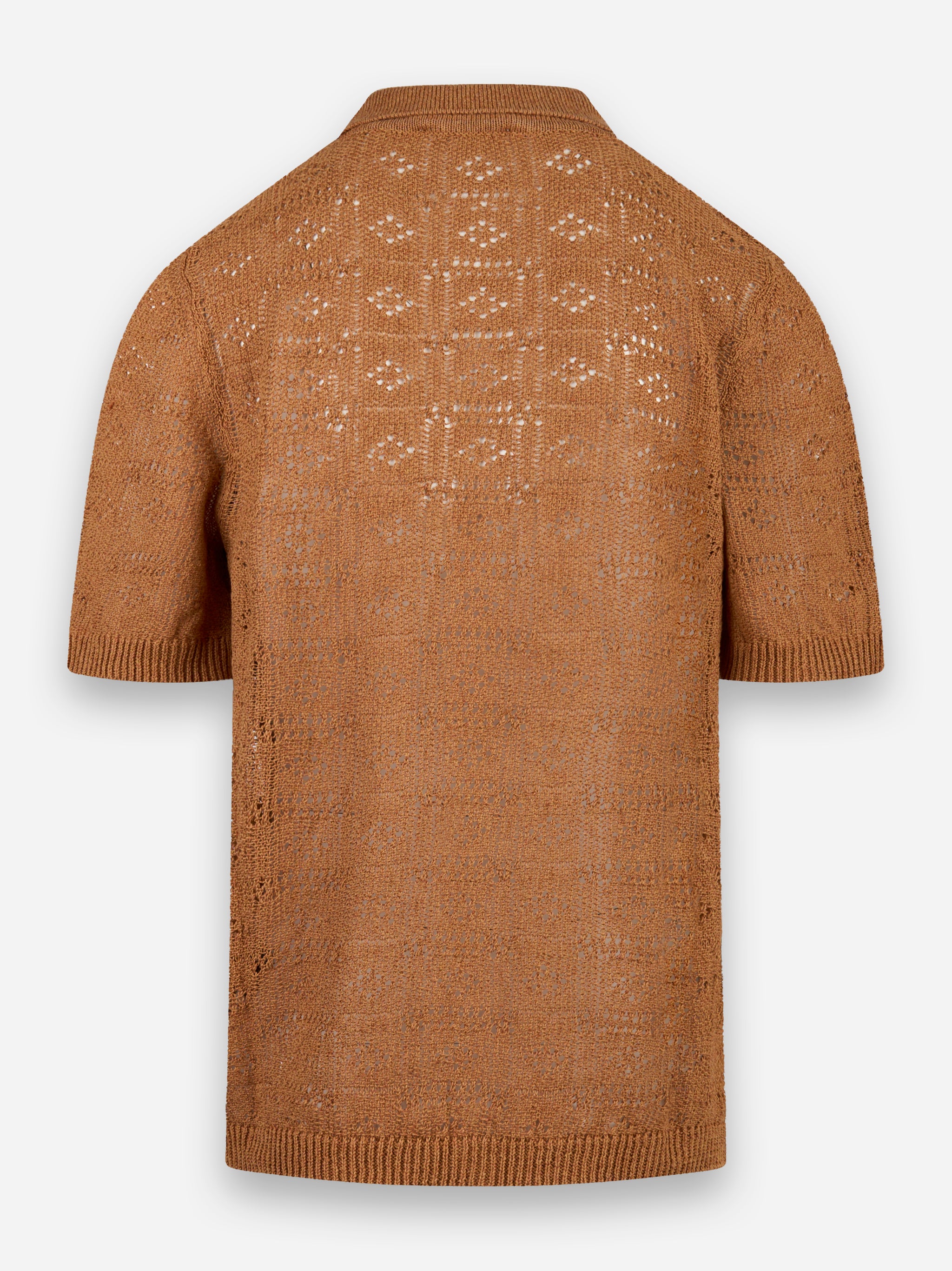 Polo camicia manica corta in cotone e lino Marrone
