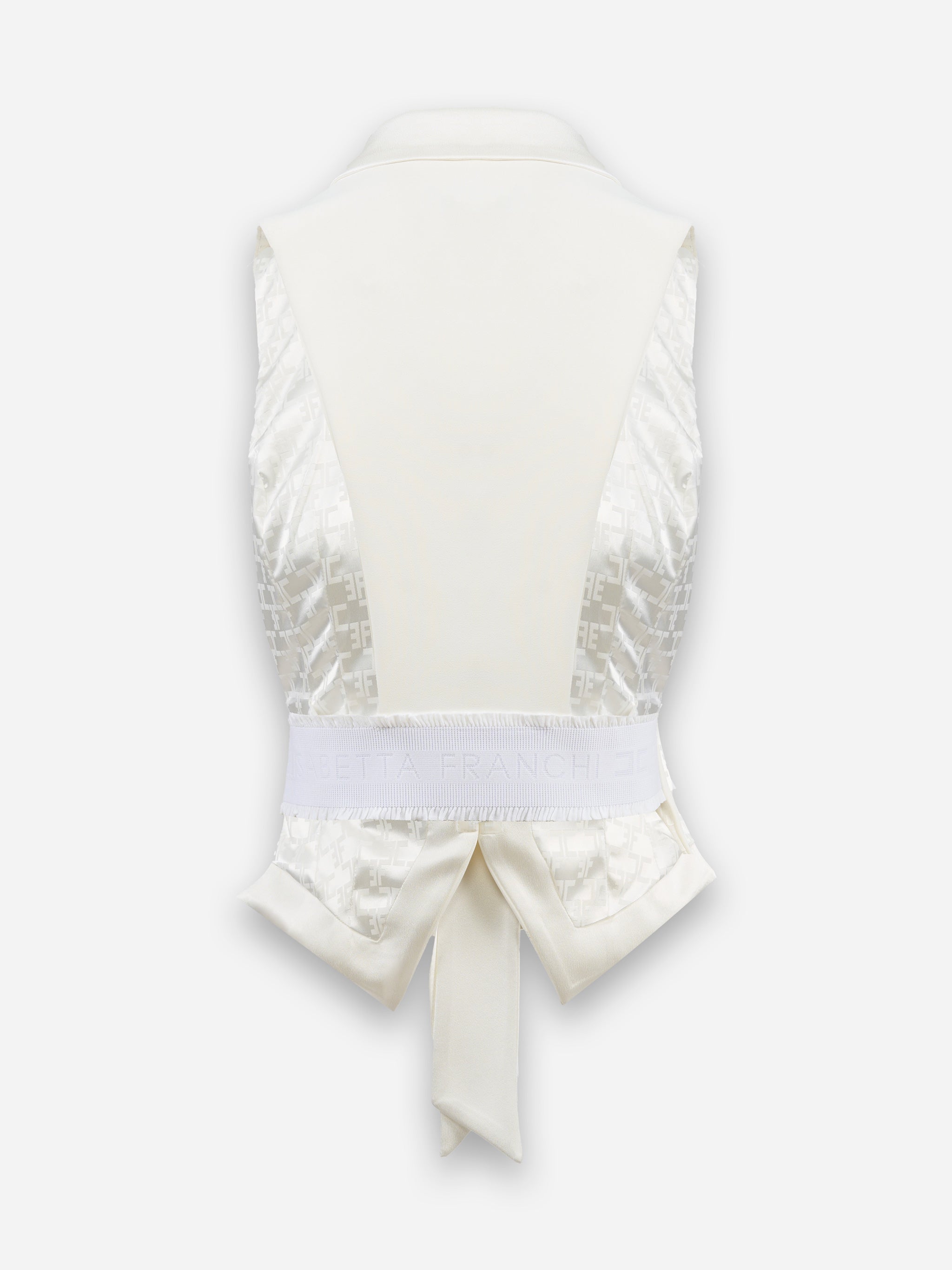 Gilet smoking in crepe con rever in raso Bianco