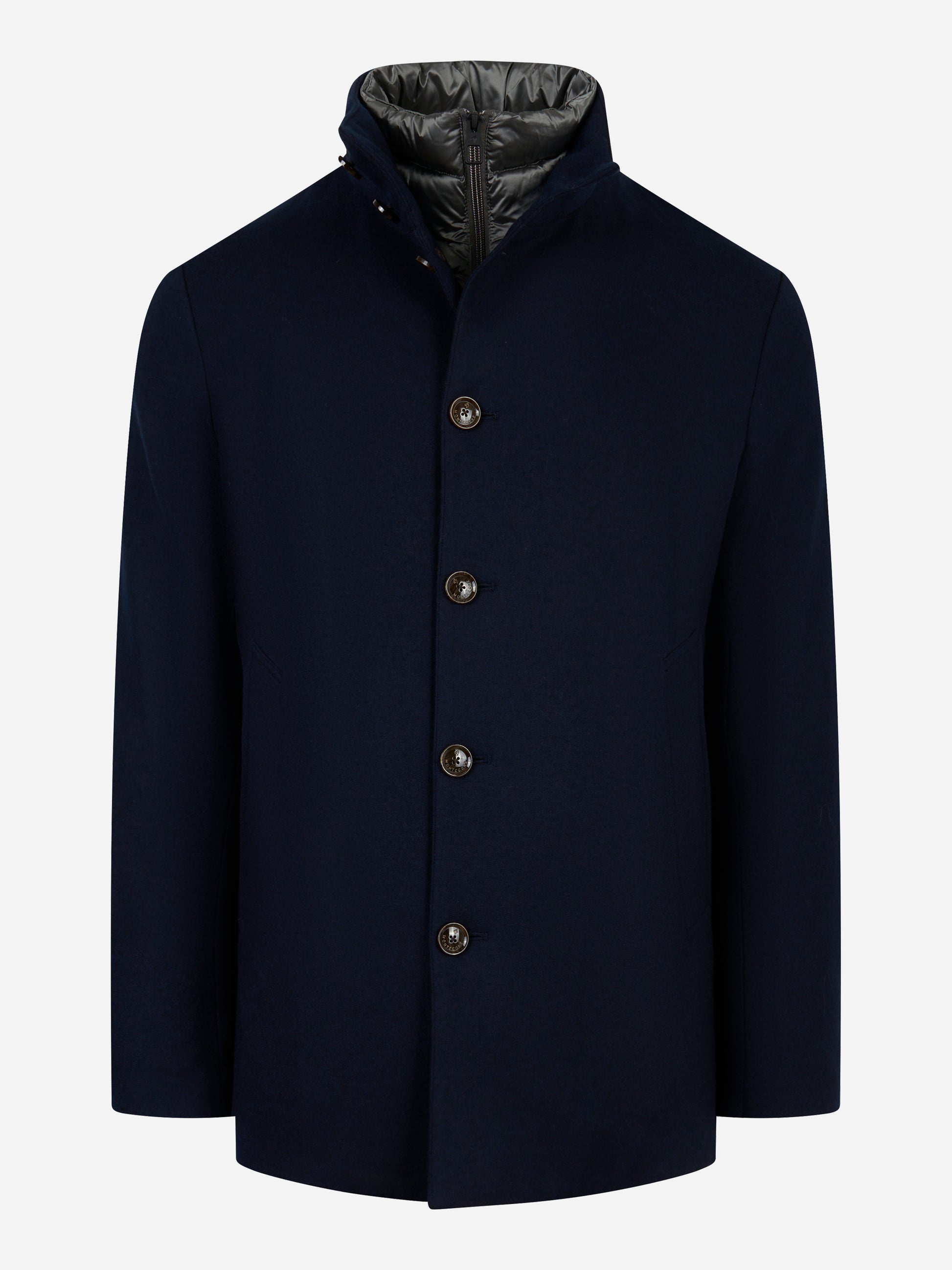 Giacca lunga in lana con interno in piuma Blu