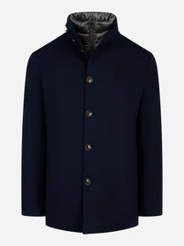 Giacca lunga in lana con interno in piuma Blu