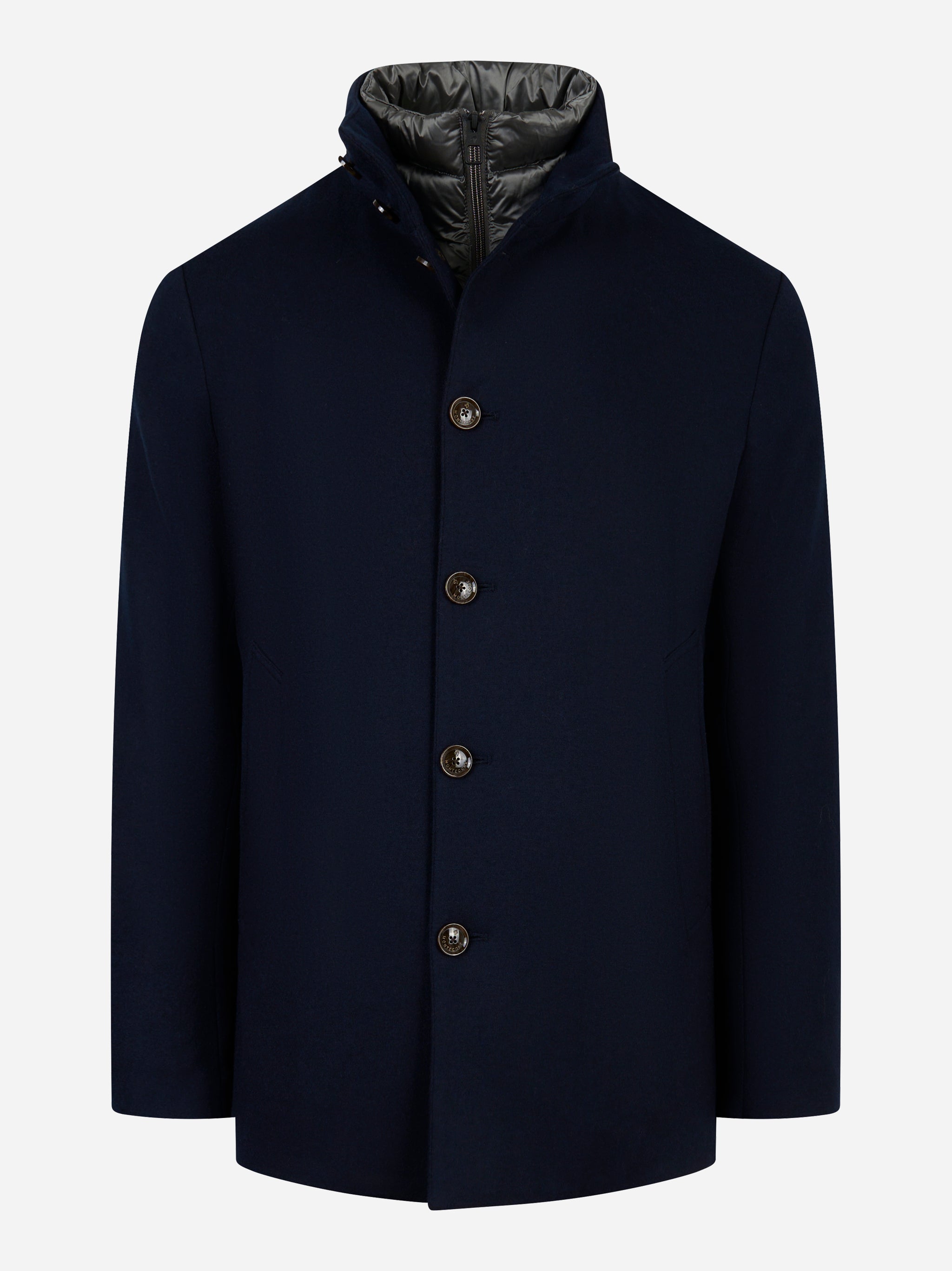 Giacca lunga in lana con interno in piuma Blu