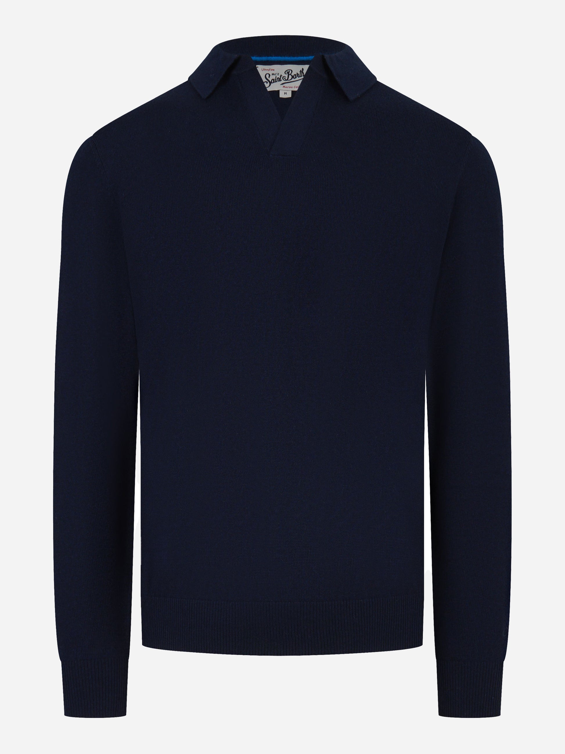 Polo Covent manica lunga in lana merinos e cashmere Blu