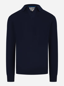 Polo Covent manica lunga in lana merinos e cashmere Blu