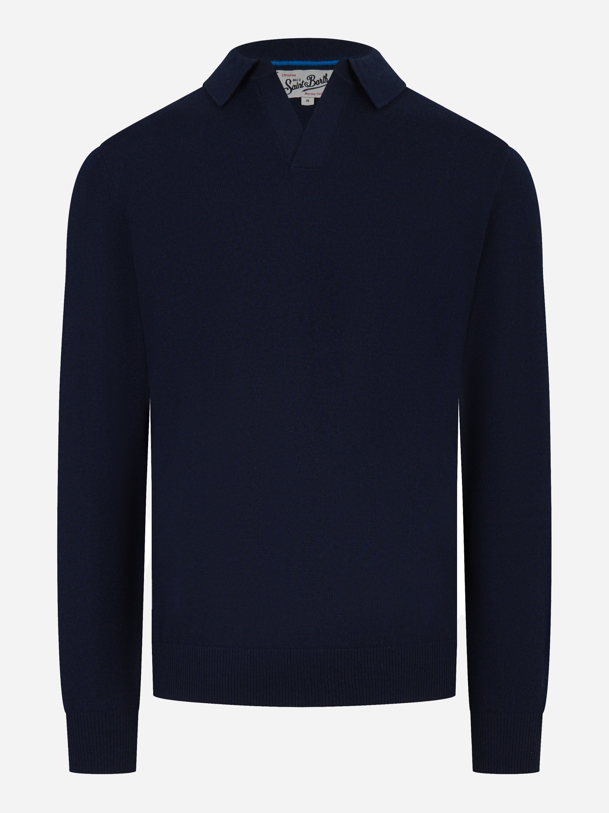 Polo Covent manica lunga in lana merinos e cashmere Blu