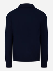 Polo Covent manica lunga in lana merinos e cashmere Blu