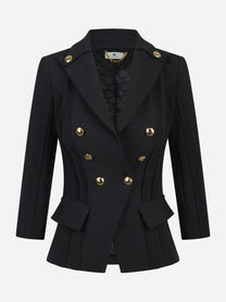 Blazer nero in doppio crêpe stretch con motivi a taglio vivo