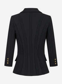 Blazer nero in doppio crêpe stretch con motivi a taglio vivo