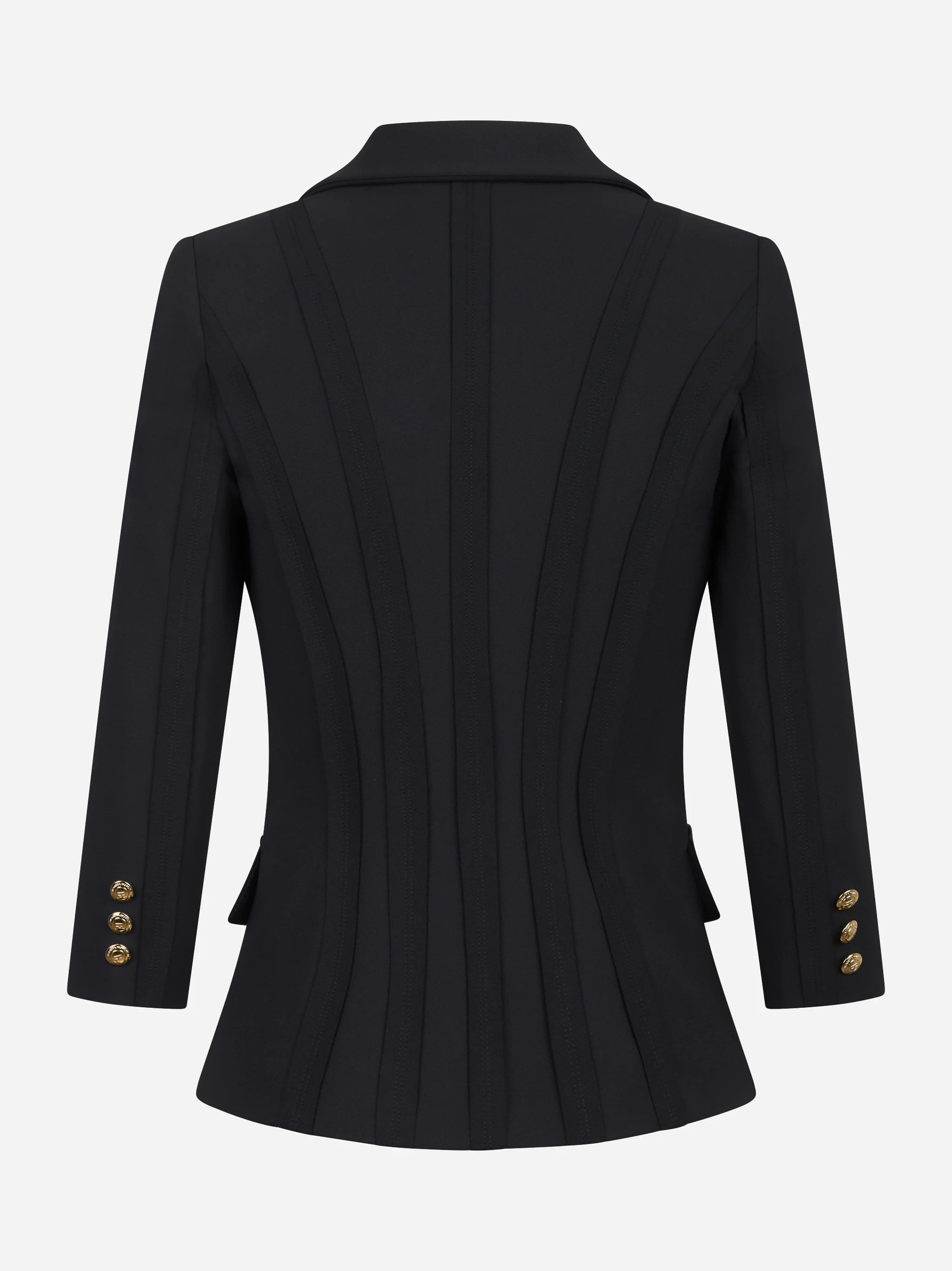 Blazer nero in doppio crêpe stretch con motivi a taglio vivo