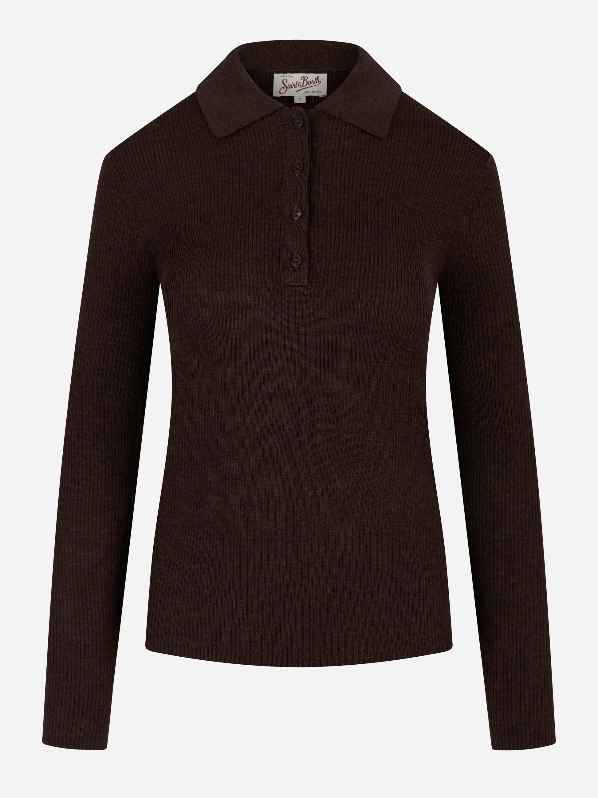 Polo Odel in lana merinos Marrone