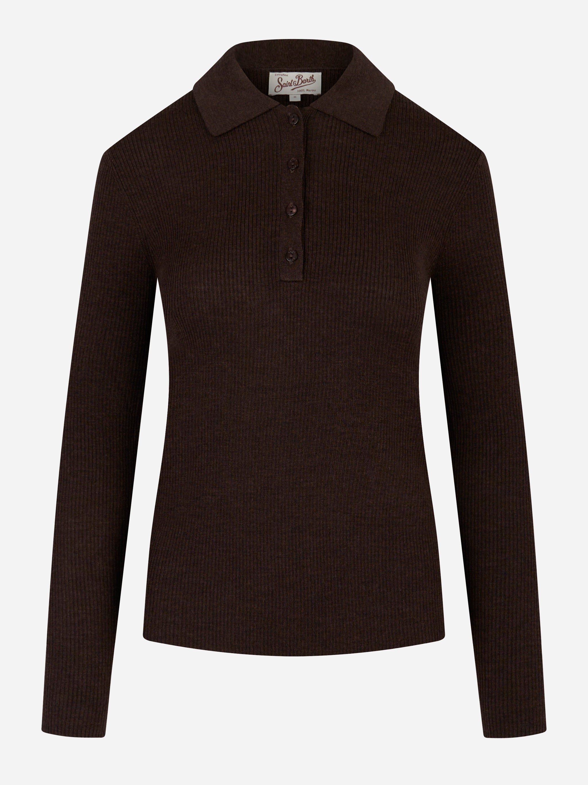 Polo Odel in lana merinos Marrone