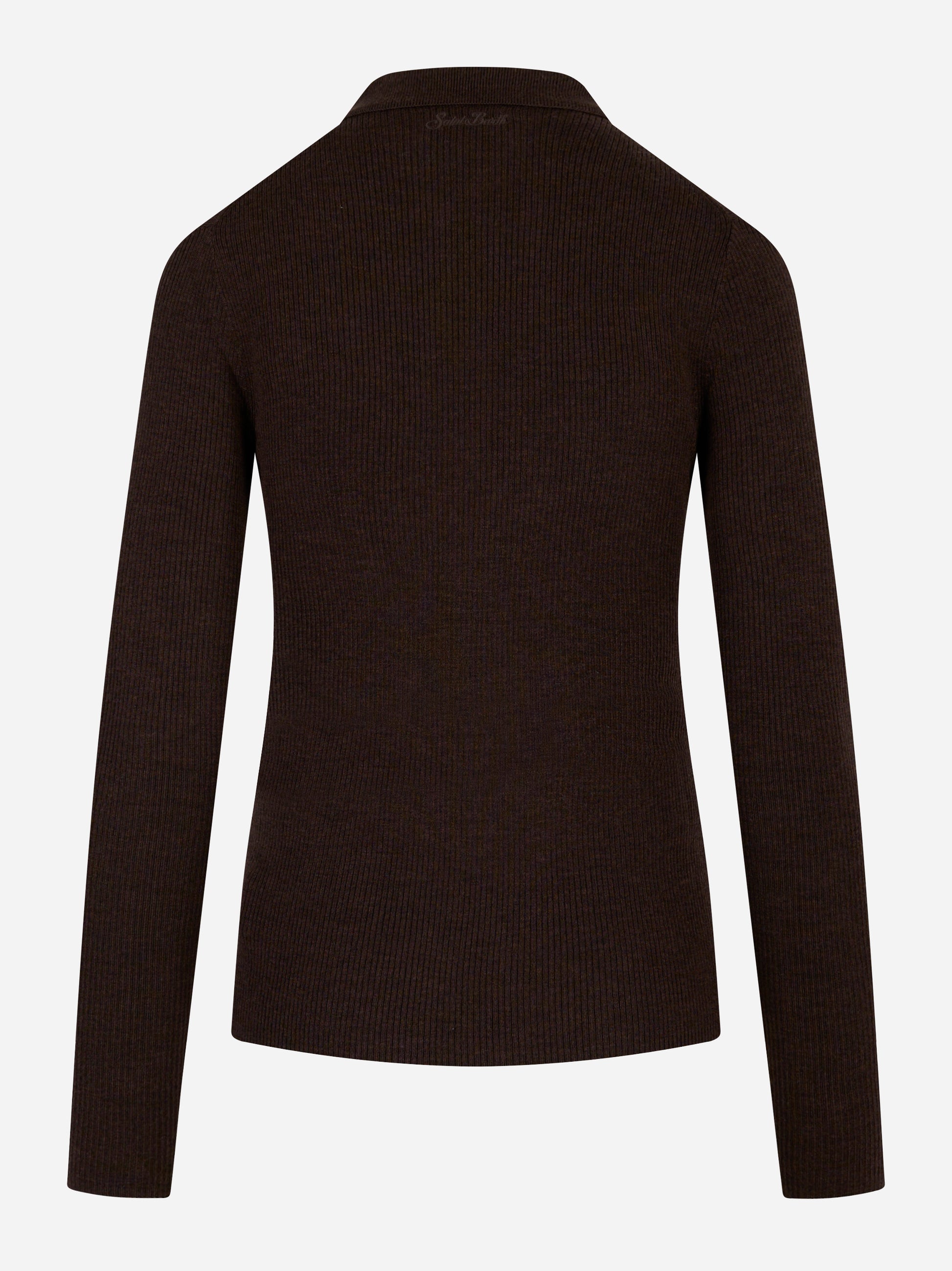 Polo Odel in lana merinos Marrone