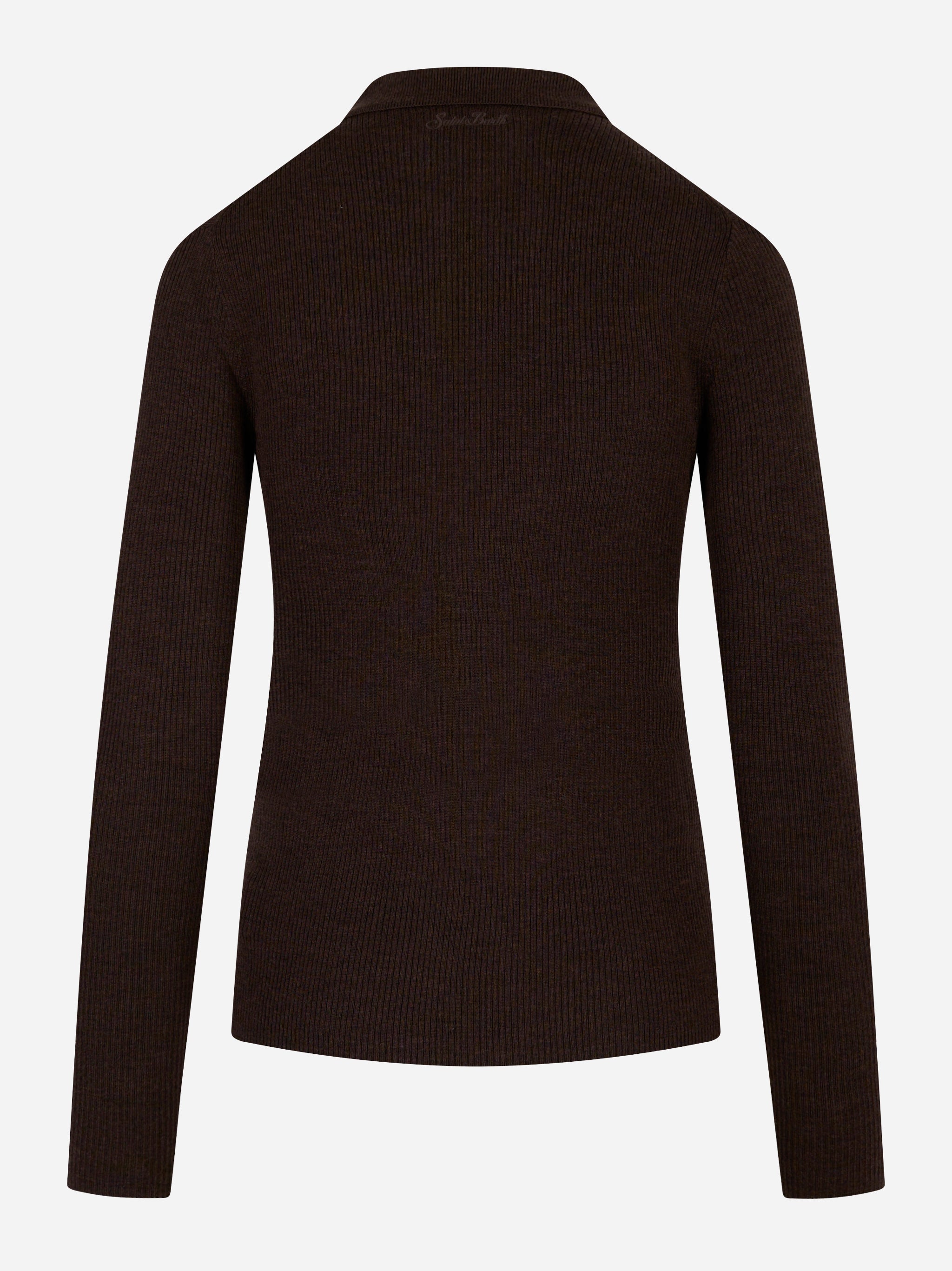Polo Odel in lana merinos Marrone