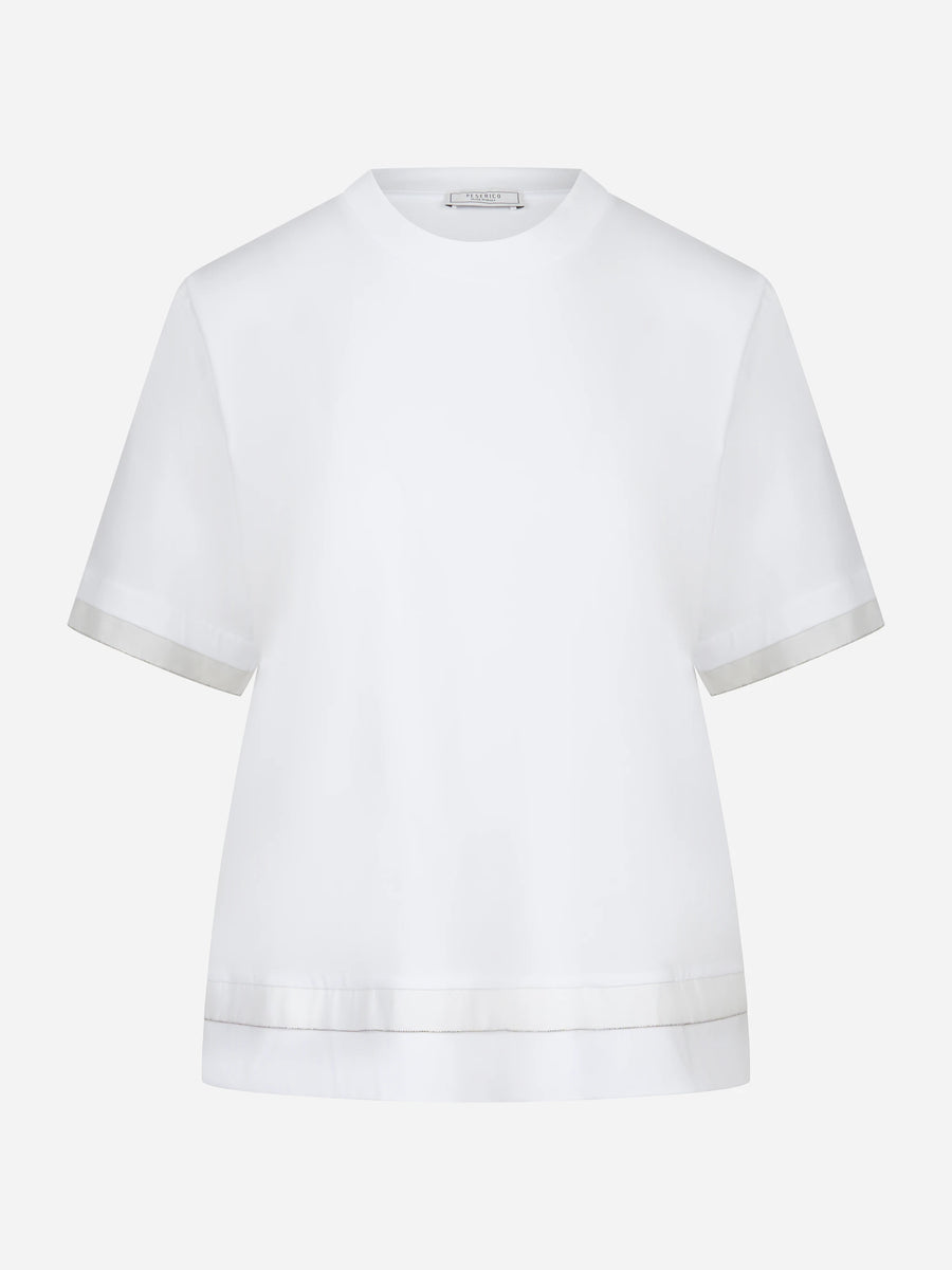 T-shirt girocollo cotone con organza