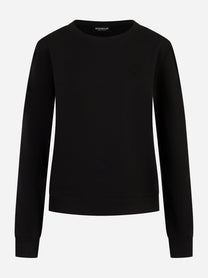 Felpa girocollo slim a maniche lunghe con logo ricamato sul petto Nera