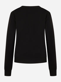 Felpa girocollo slim a maniche lunghe con logo ricamato sul petto Nera