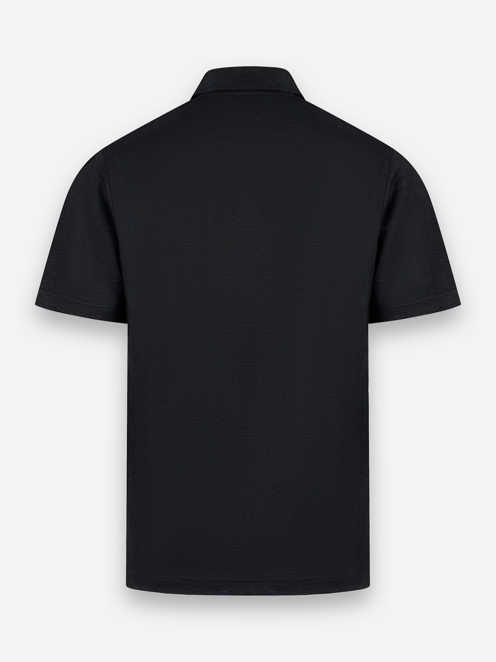 Polo Fraser con colletto skipper in puro lino Nero