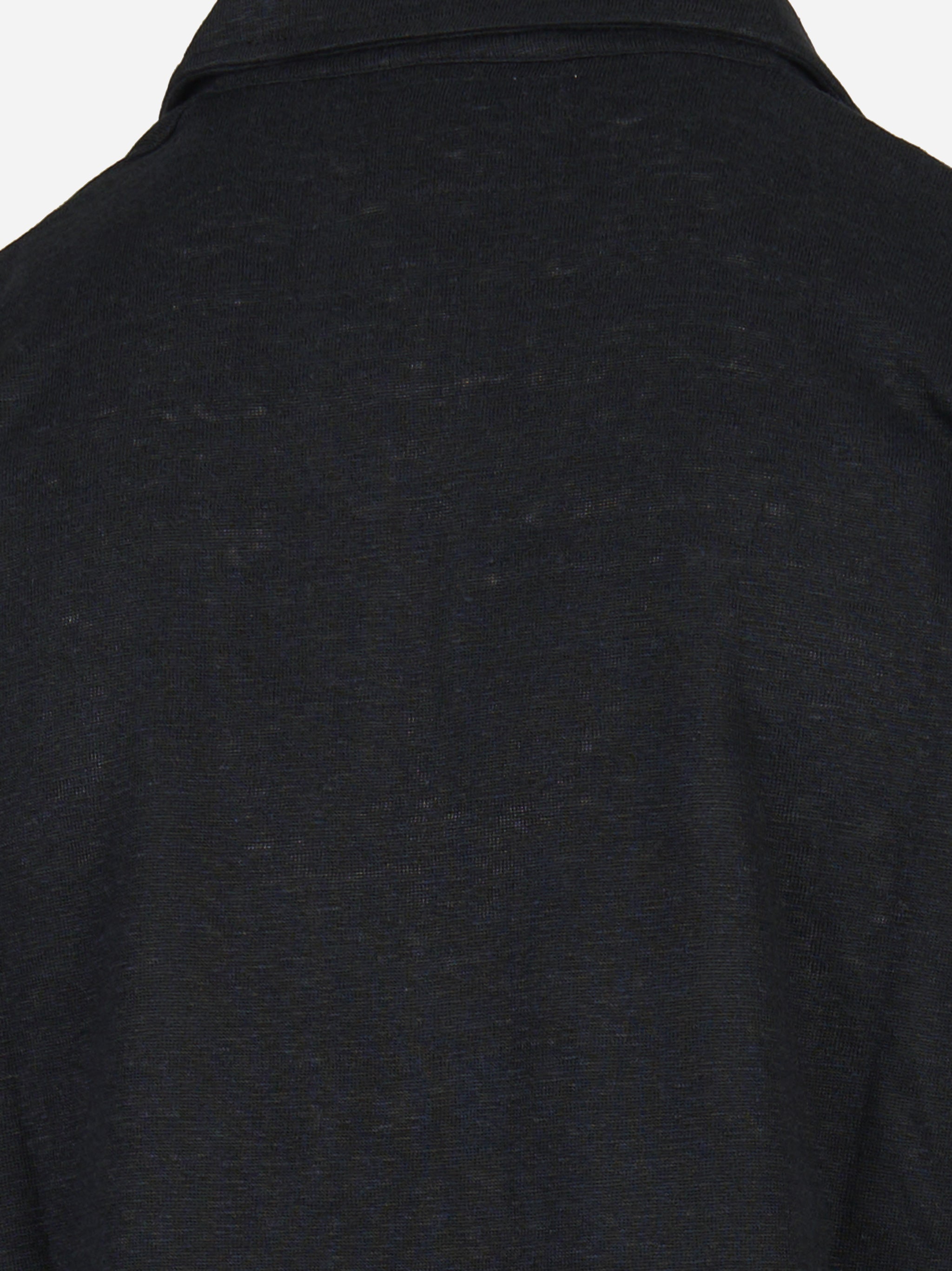 Polo Fraser con colletto skipper in puro lino Nero