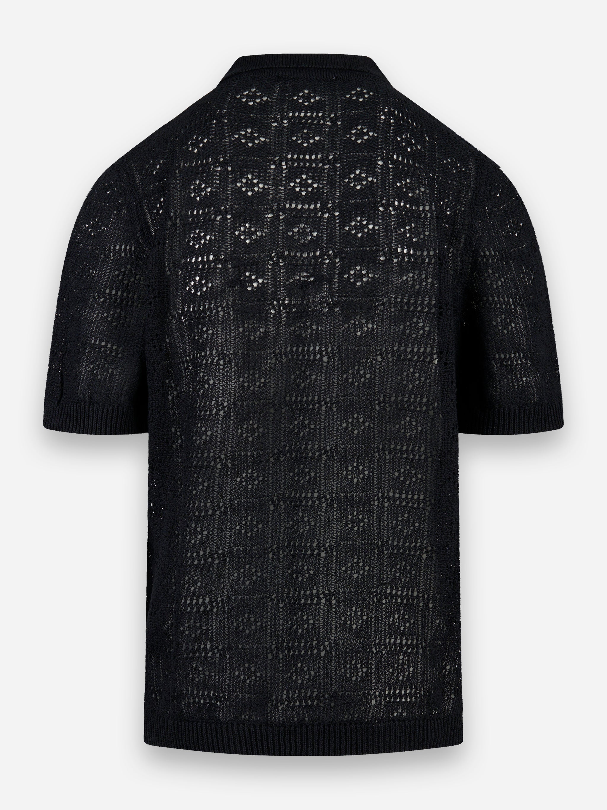 Polo camicia manica corta in cotone e lino Nero