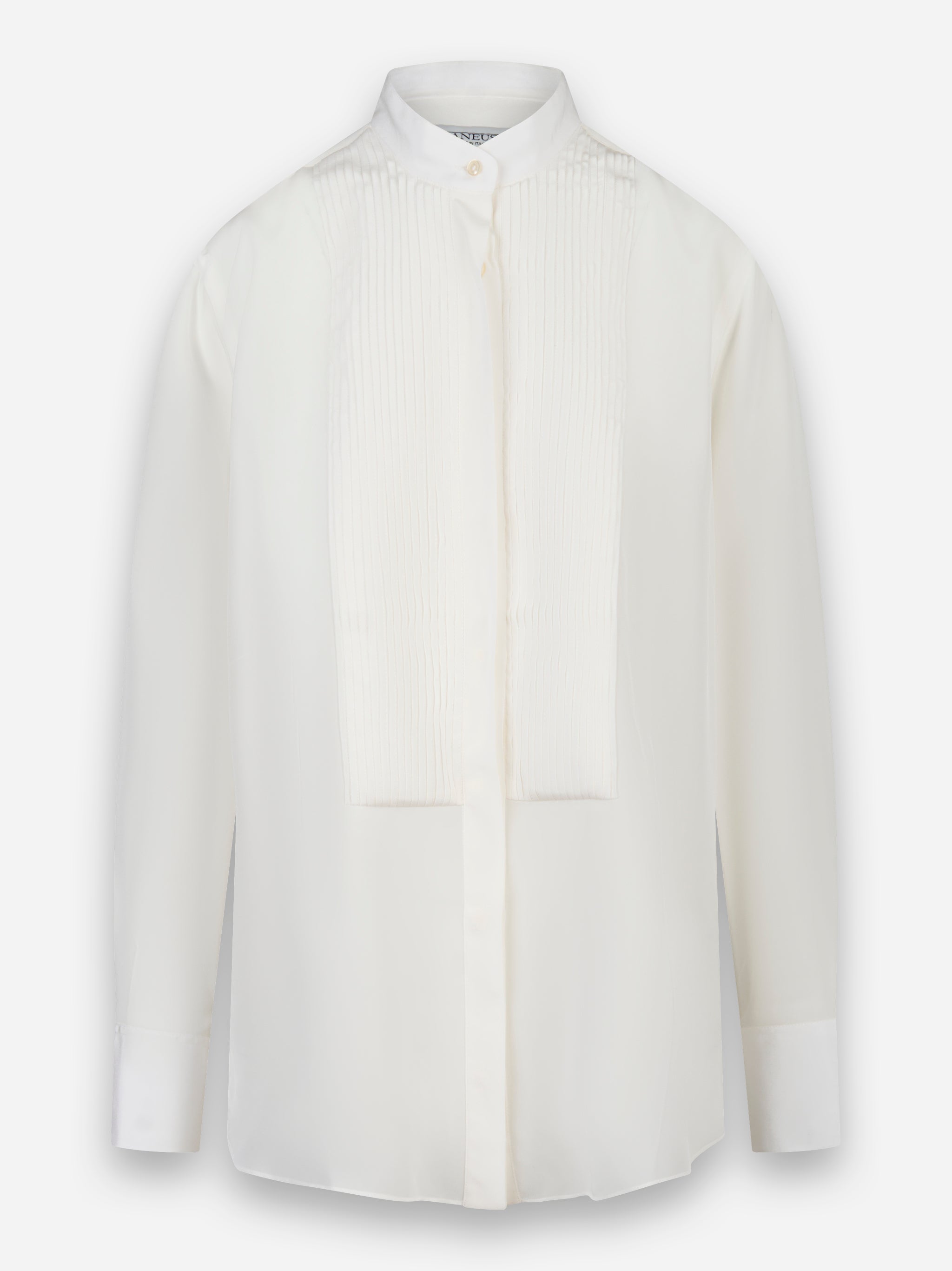 Camicia in crepe de chine con plastron Bianco
