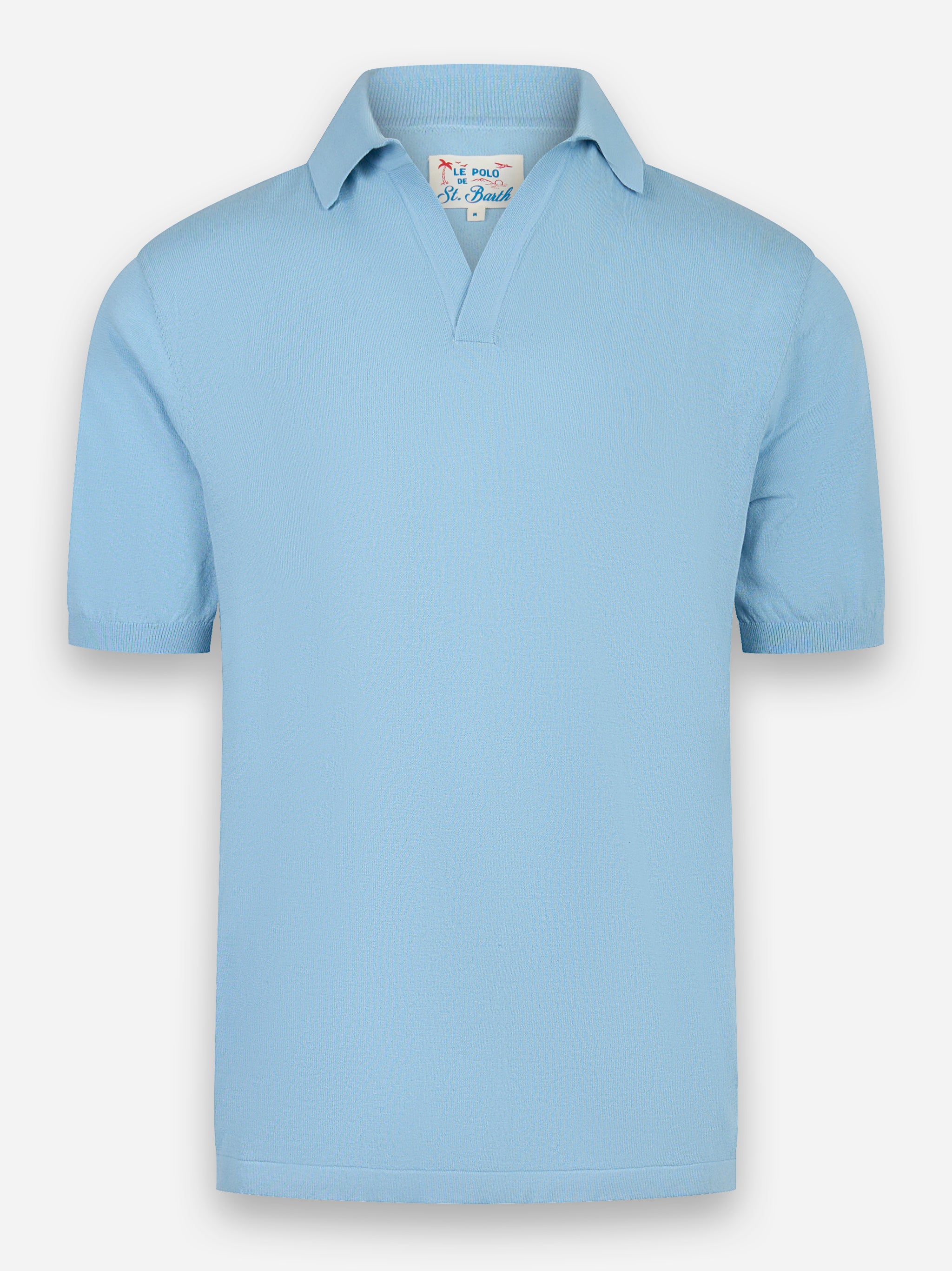 Polo Sloan con collo skipper in cotone Celeste