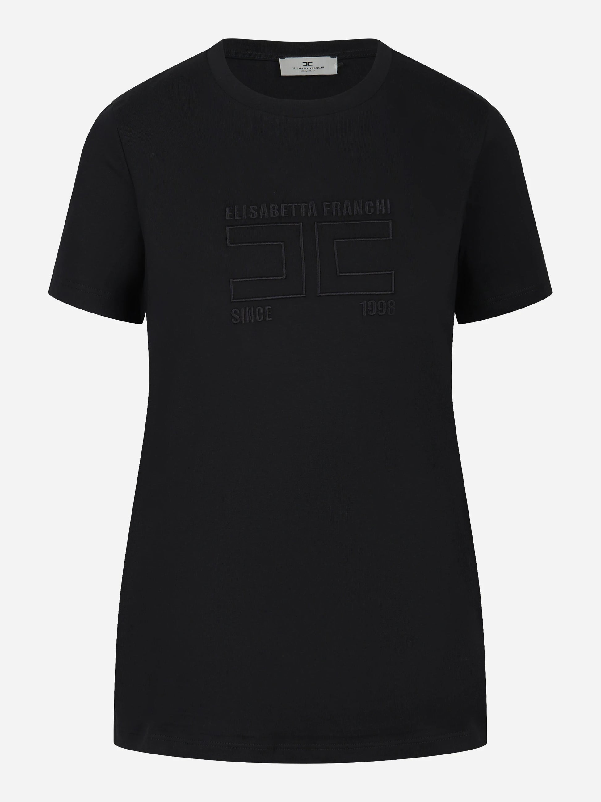 T-shirt in jersey con logo ricamato nera