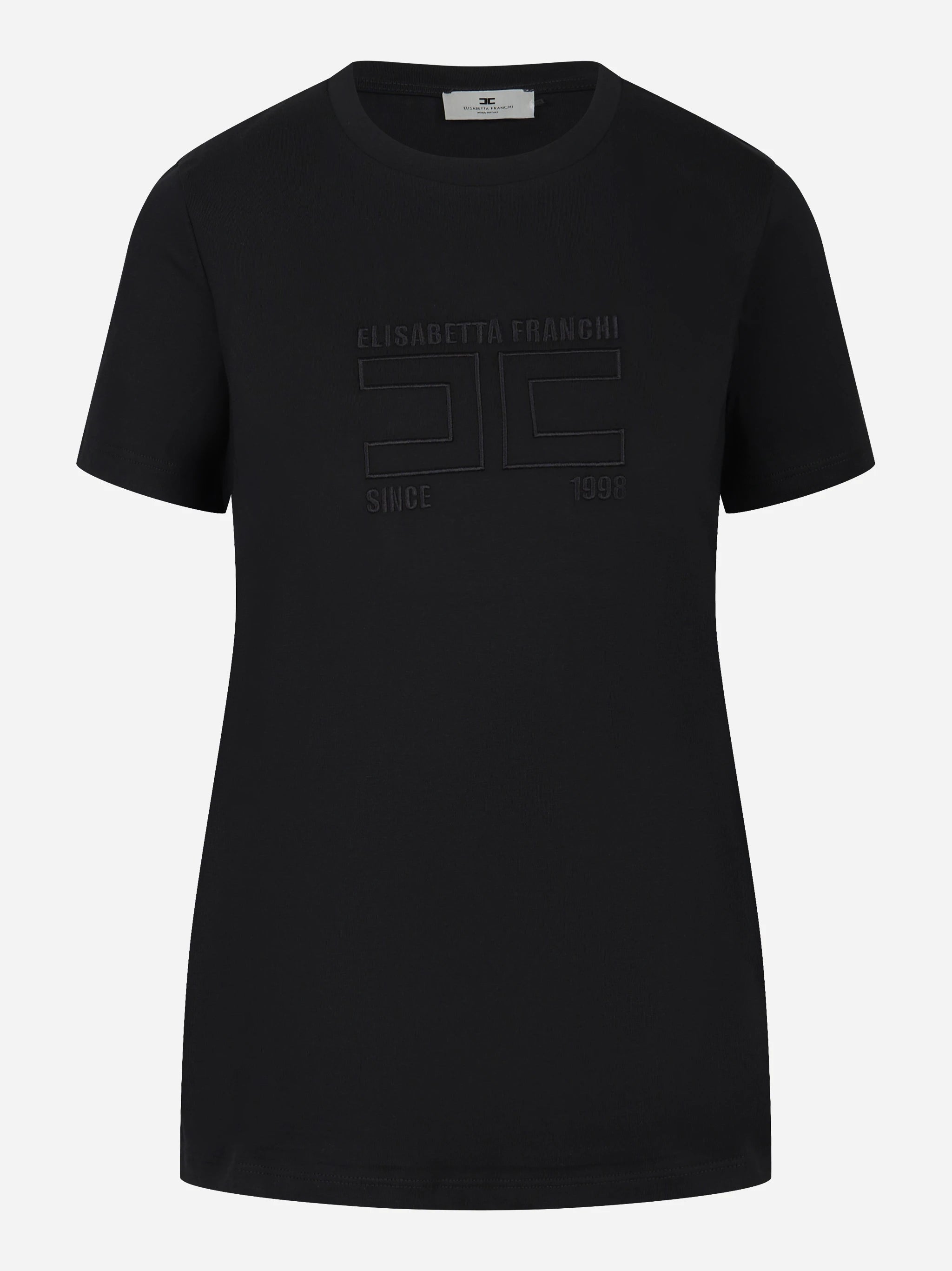 T-shirt in jersey con logo ricamato nera