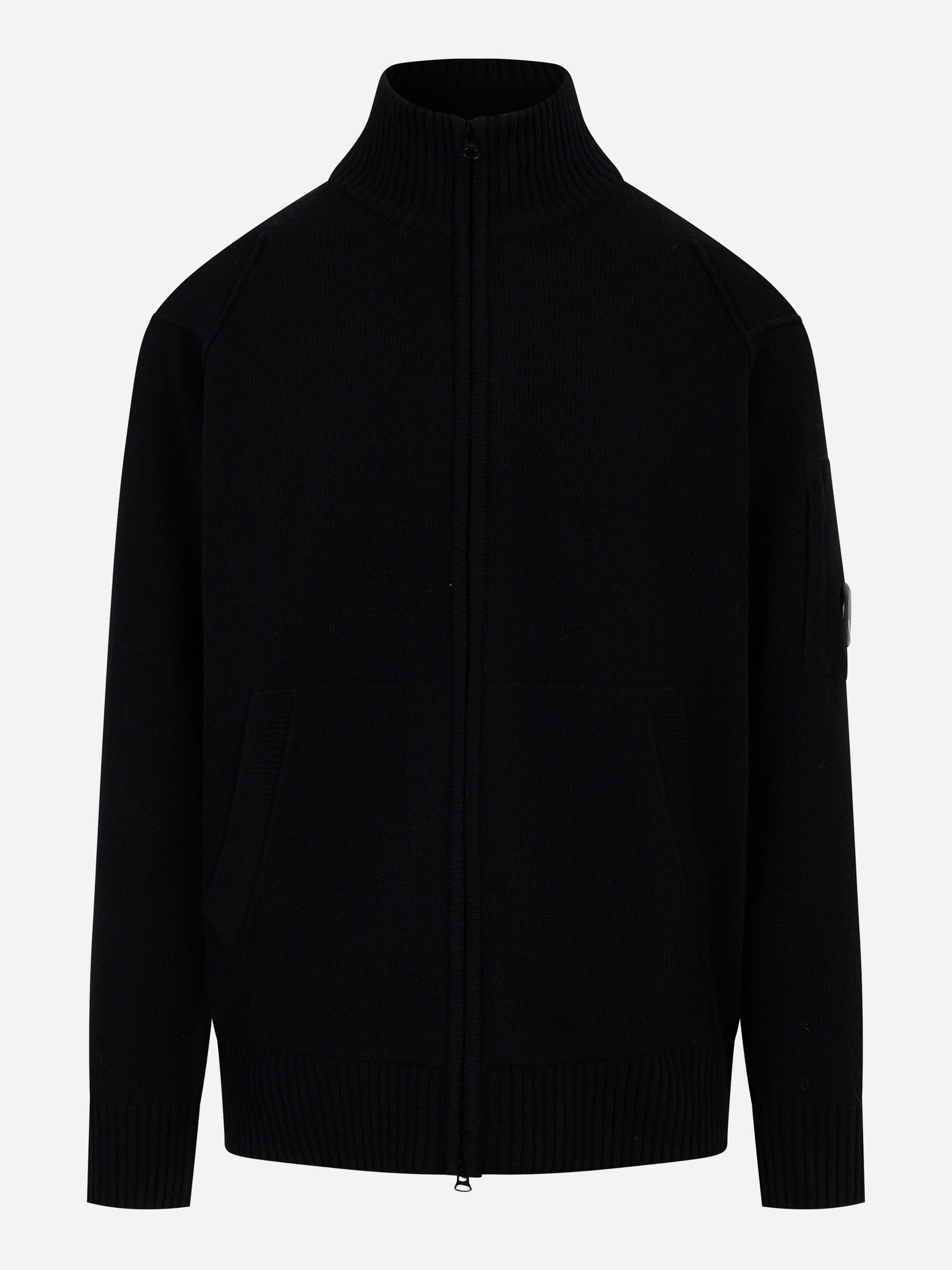 Maglia fullzip in lambswool con logo Nera