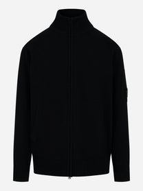 Maglia fullzip in lambswool con logo Nera