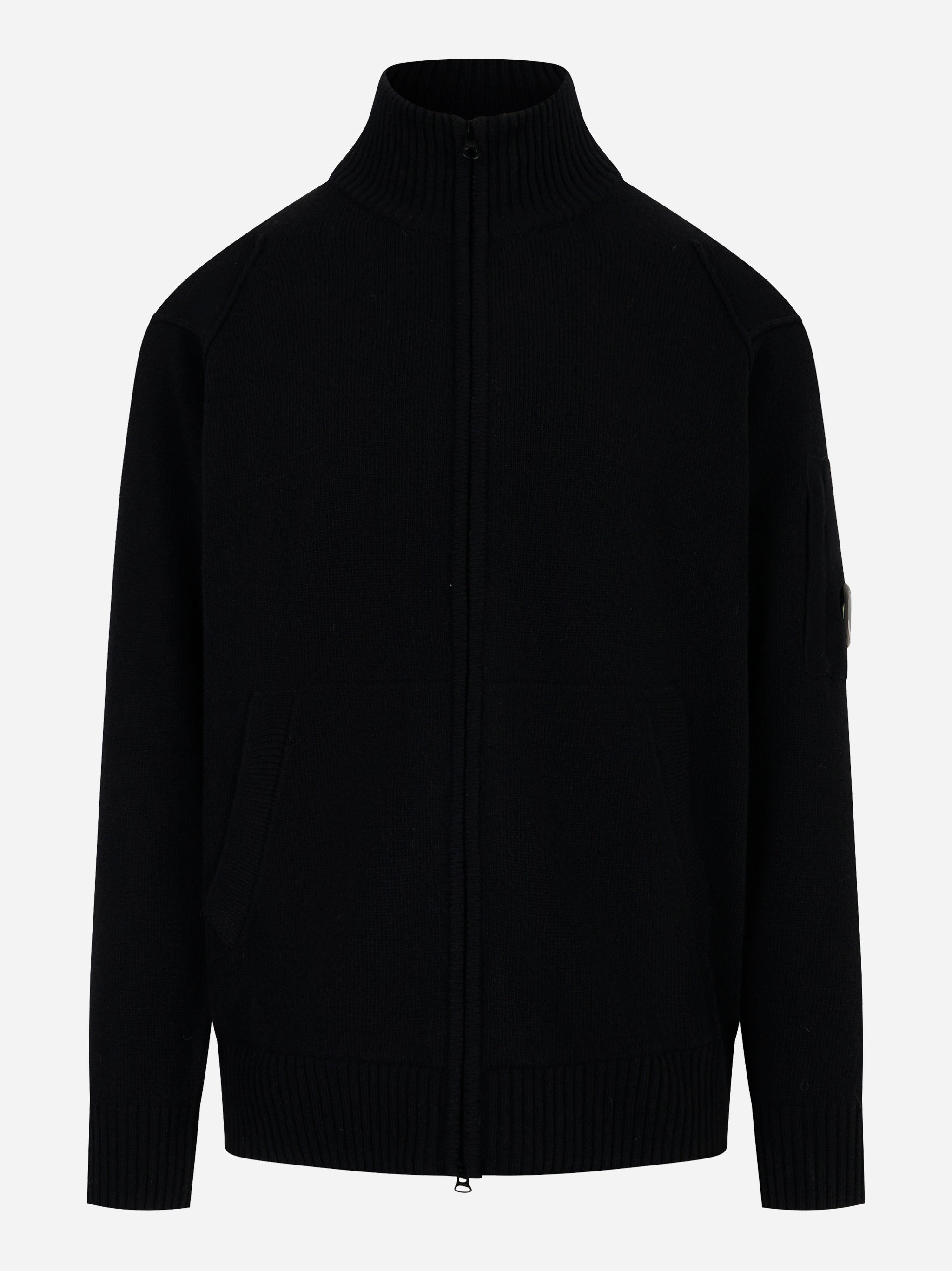 Maglia fullzip in lambswool con logo Nera