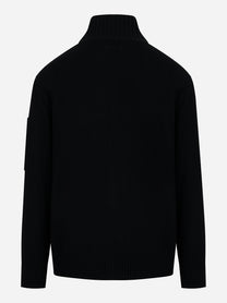 Maglia fullzip in lambswool con logo Nera