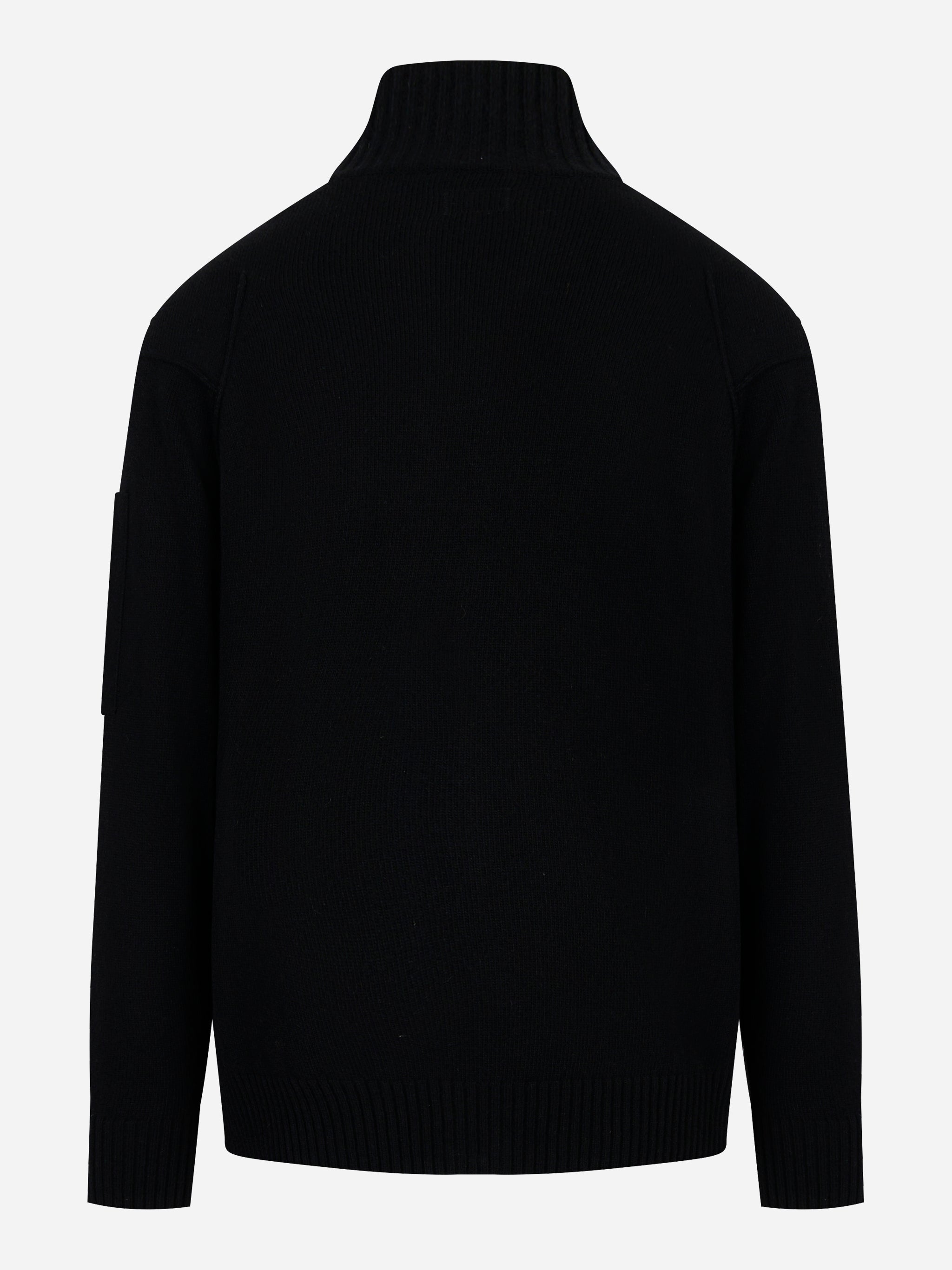 Maglia fullzip in lambswool con logo Nera