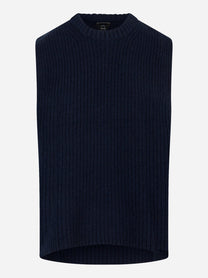 Gilet girocollo in lana e cashmere Blu