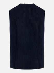 Gilet girocollo in lana e cashmere Blu