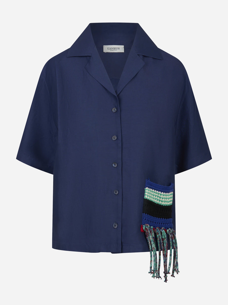 Camicia manica corta in viscosa blu