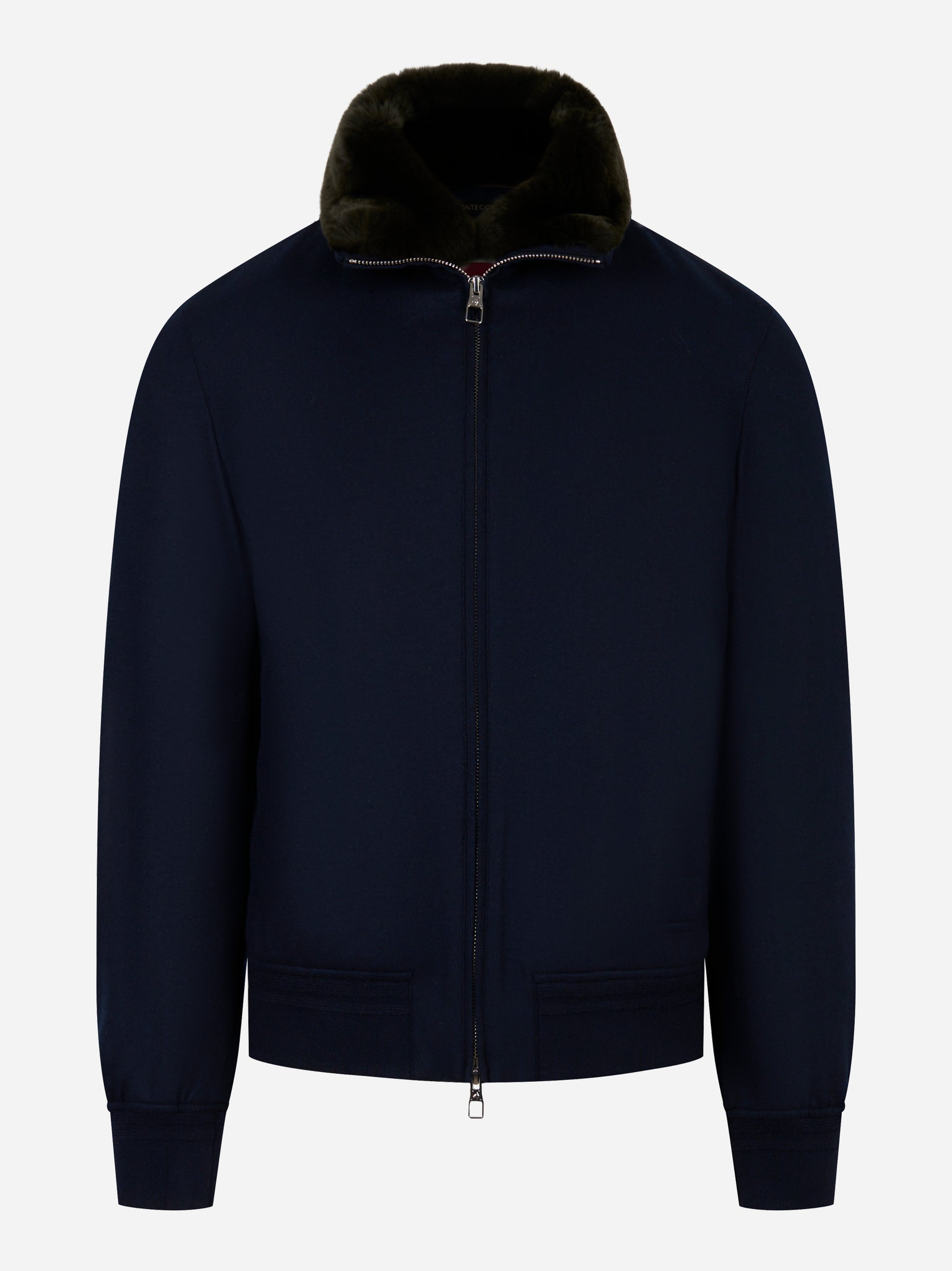 Bomber in lana con collo staccabile in pelliccia Blu