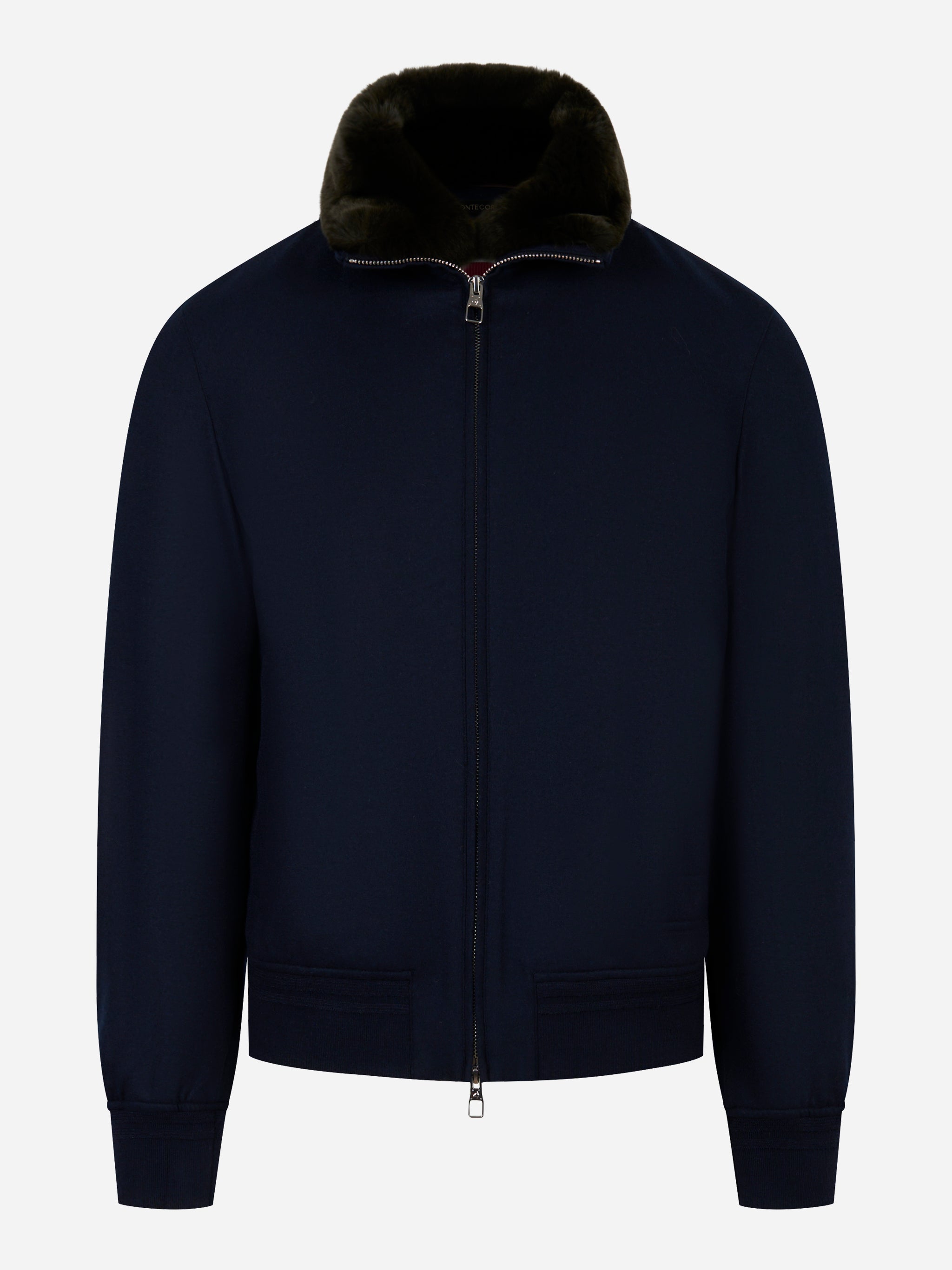 Bomber in lana con collo staccabile in pelliccia Blu